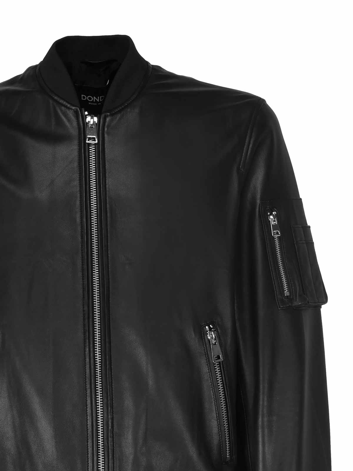 Shop Dondup Leather Jacket With Zip In Black