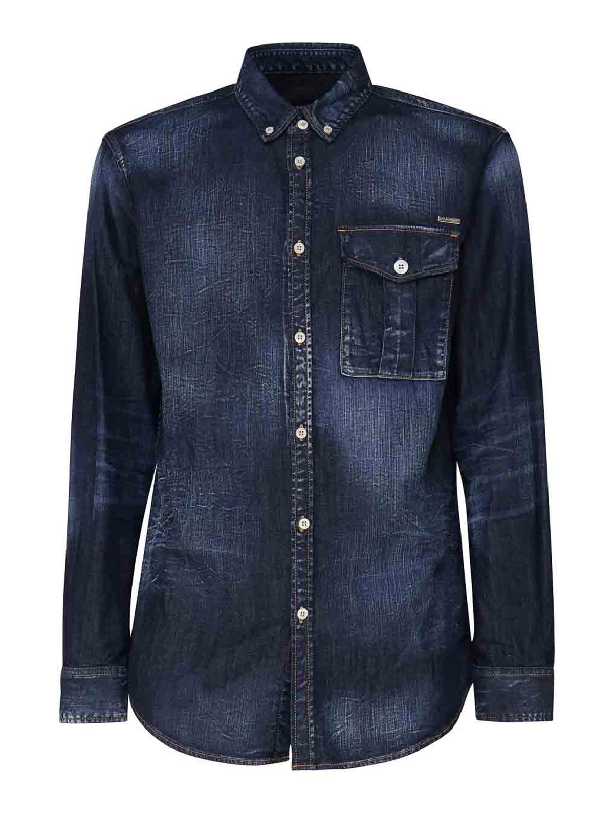 Dsquared2 Denim Shirt With Logo Plaque In Blue