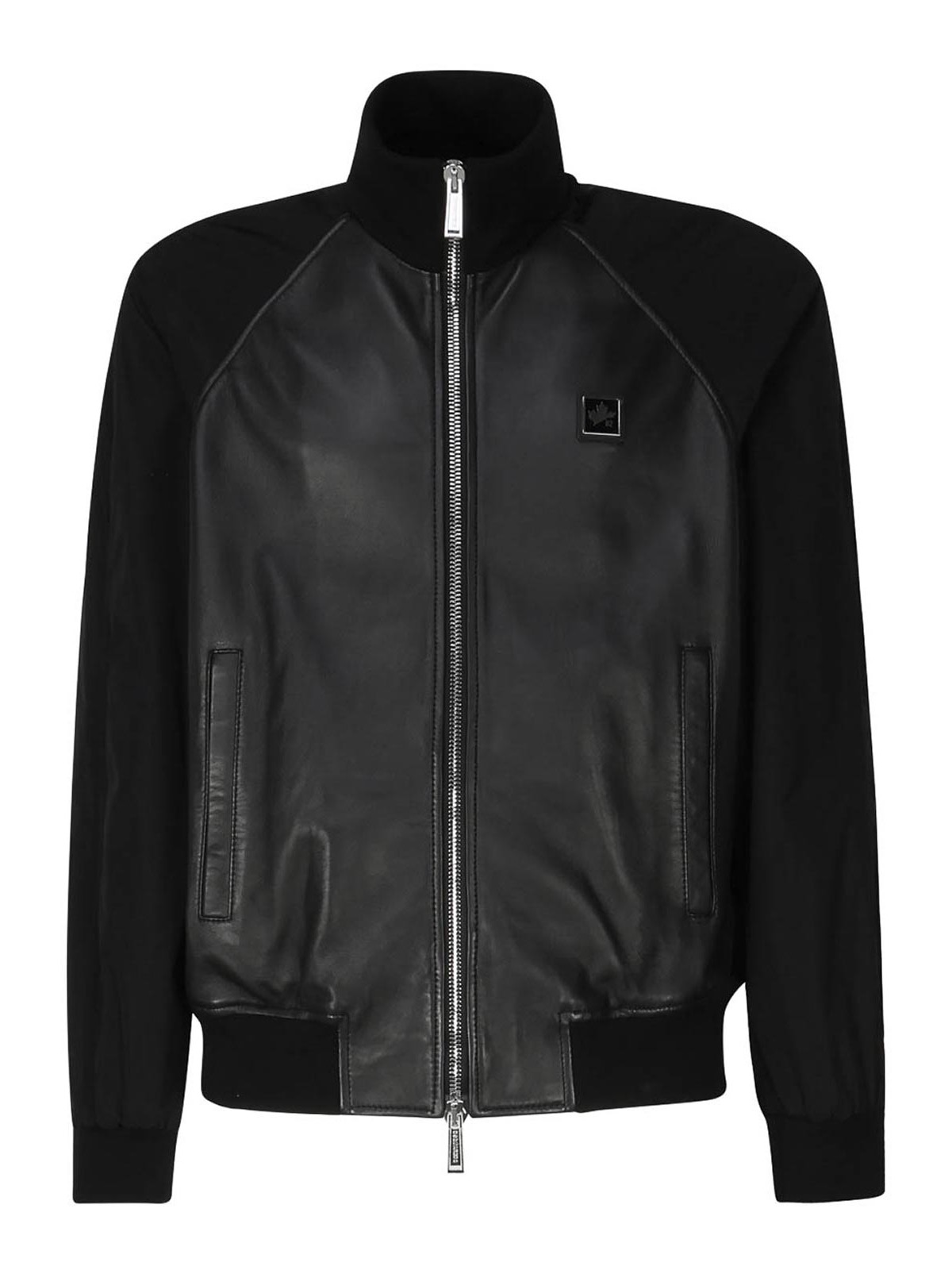 Dsquared2 Leather And Nylon Bomber Jacket In Black