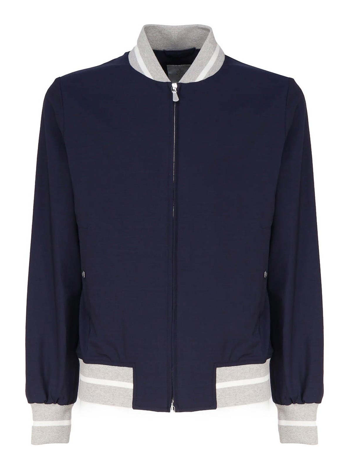 Shop Eleventy Bomber Jacket With Contrasting Edge In Blue