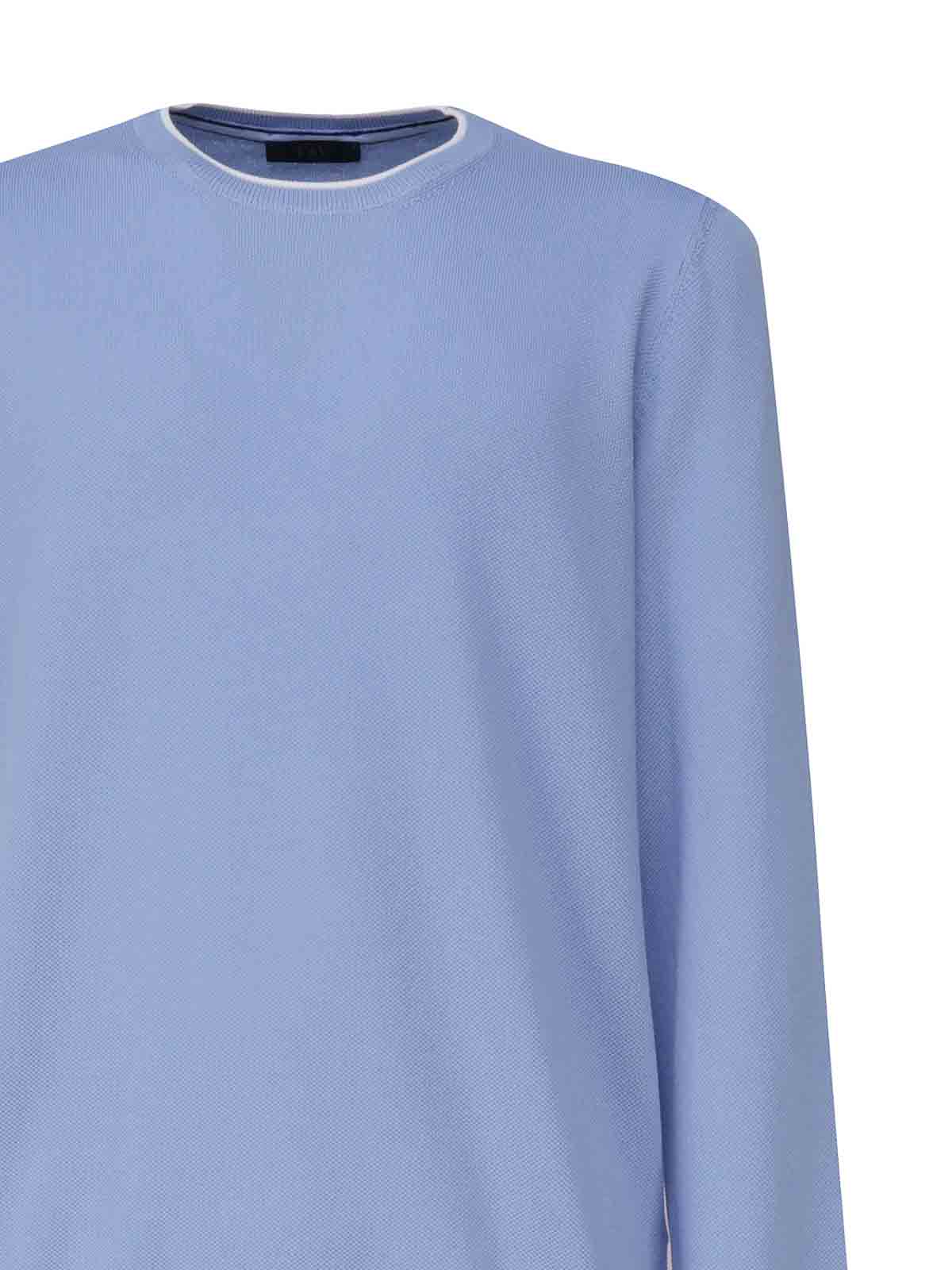 Shop Fay Cotton Sweater With Round Neck In Blue