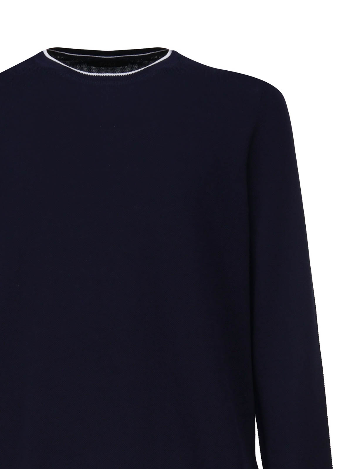 Shop Fay Cotton Sweater With Round Neck In Dark Blue