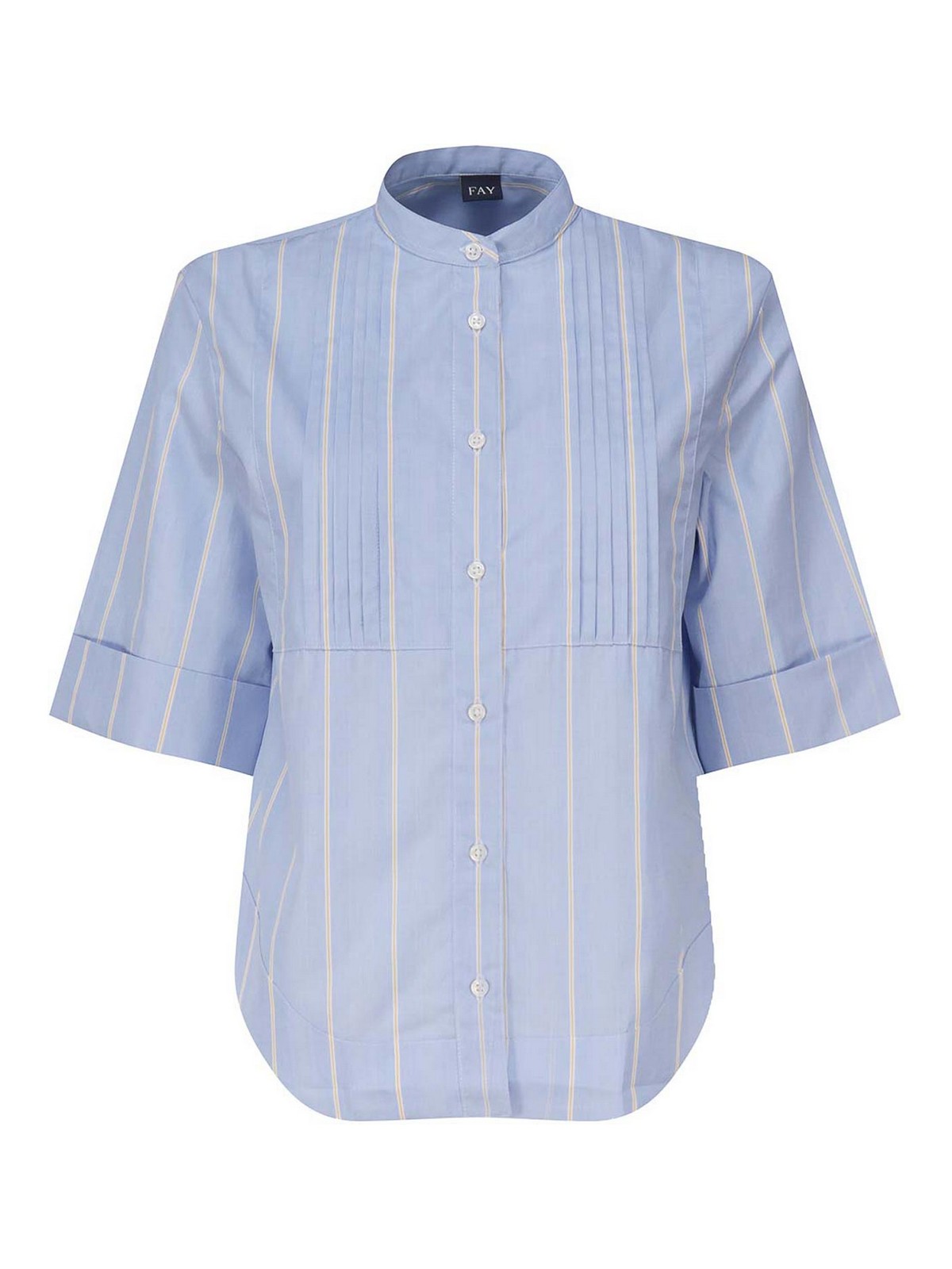 Shop Fay Neckless Cotton Shirt In Blue