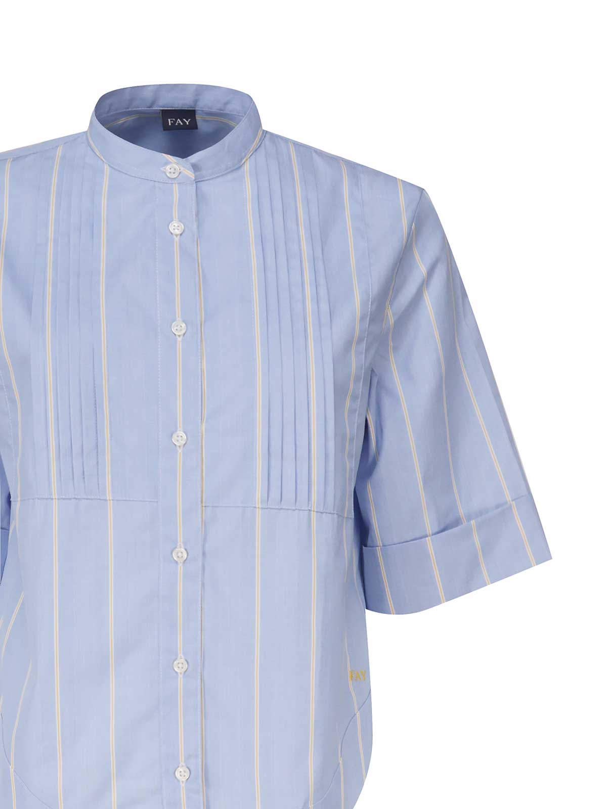 Shop Fay Neckless Cotton Shirt In Blue