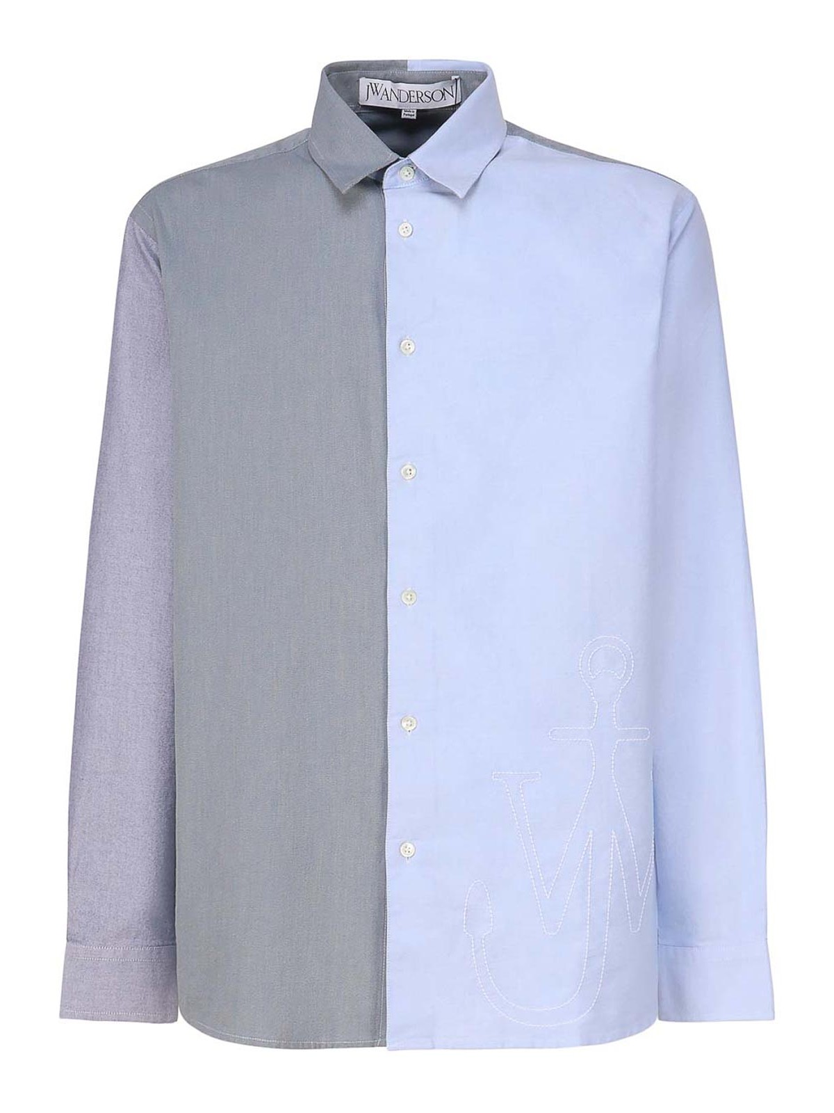 Shop Jw Anderson Patchwork Shirt With Anchor Embroidery In Blue