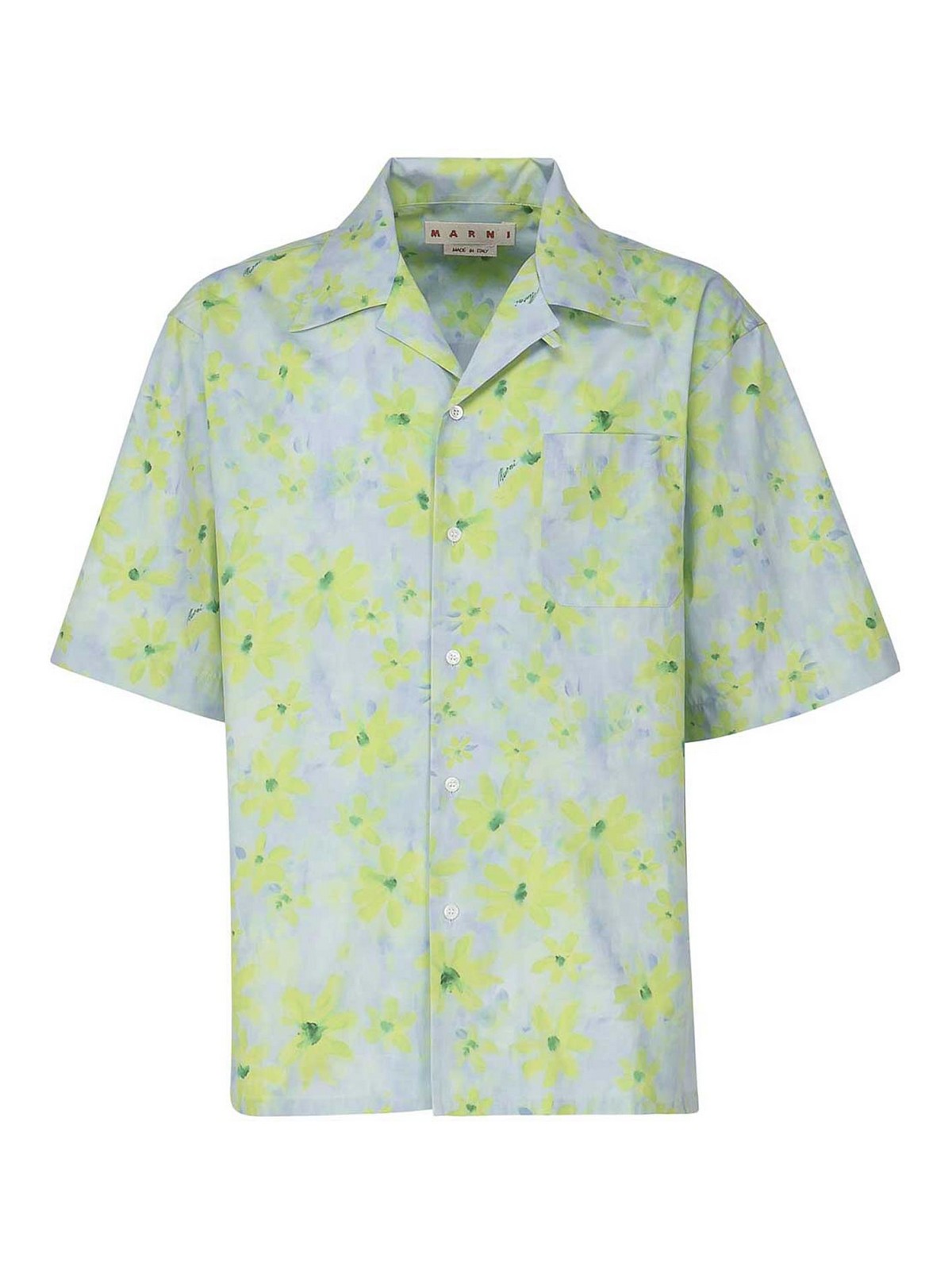 Shop Marni Bowling Poplin Shirt With Parade Print In Light Blue