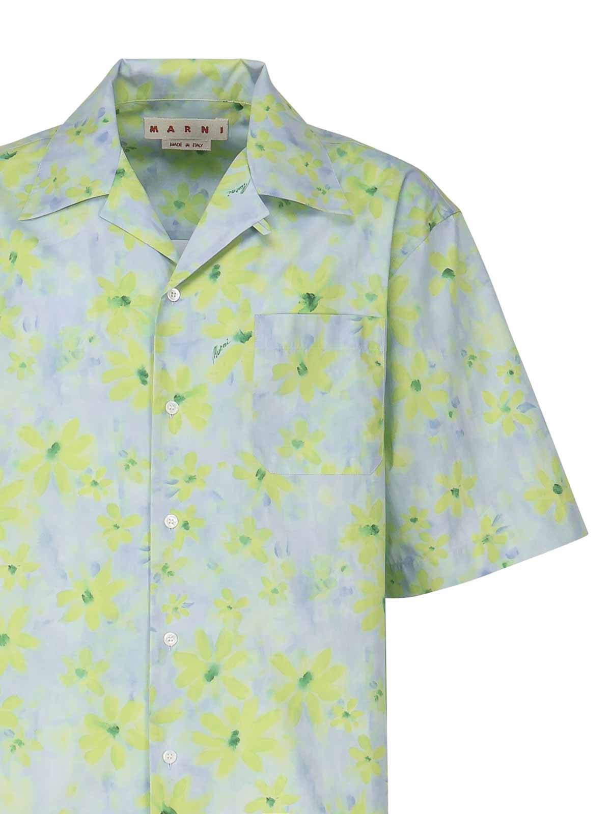 Shop Marni Bowling Poplin Shirt With Parade Print In Light Blue