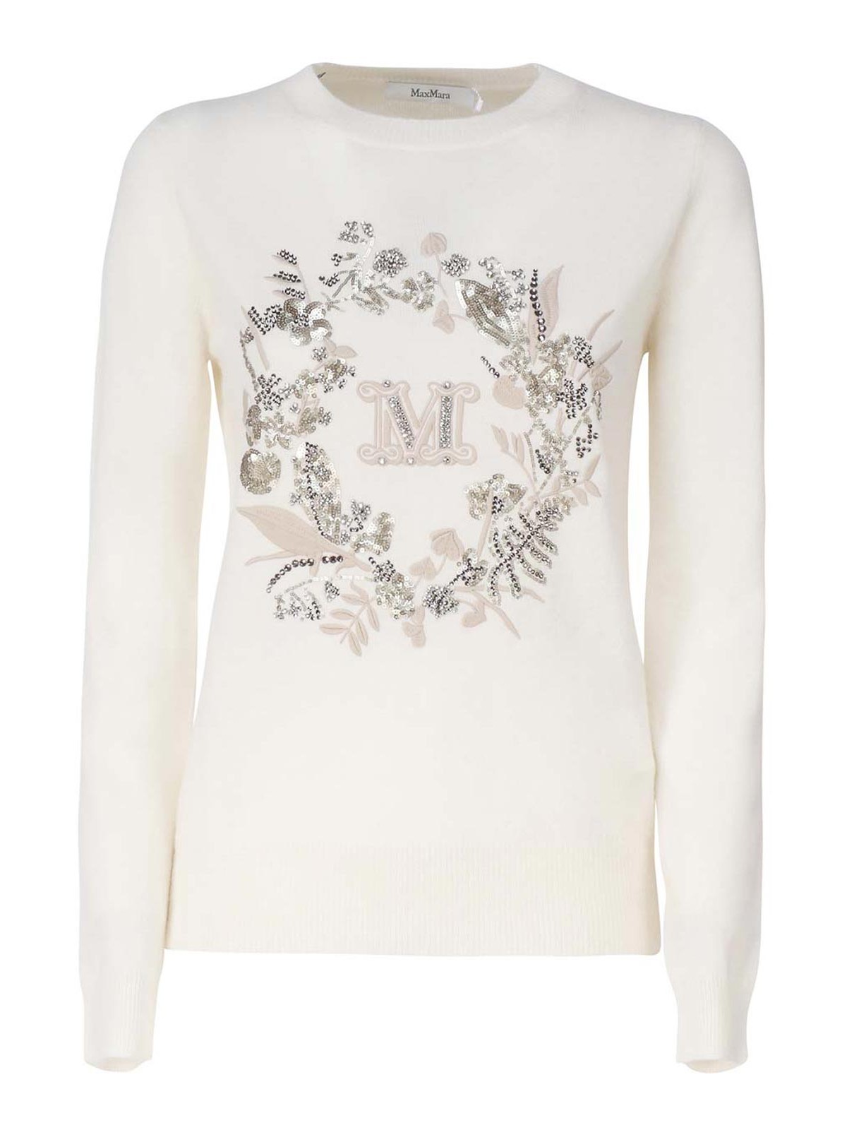 Shop Max Mara Wool And Cashmere Sweater With Embroidery In White