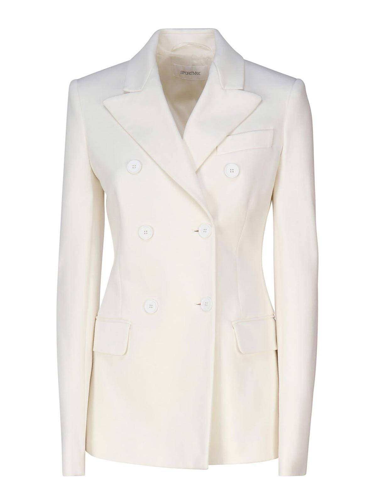 Shop Sportmax Double-breasted Jersey Blazer In White