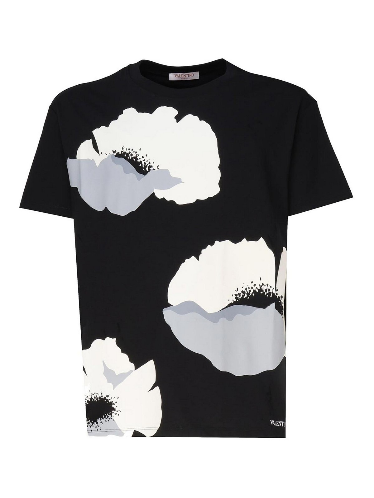 Shop Valentino Floral Print T-shirt In Black
