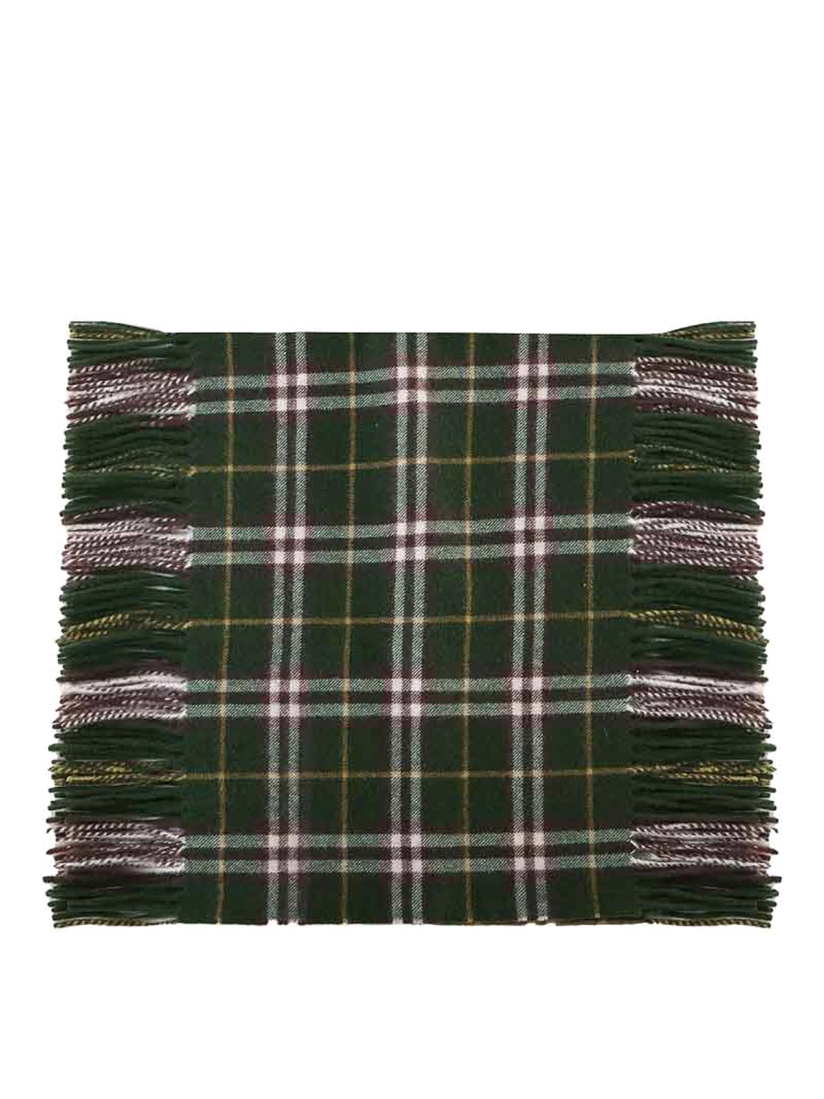 Shop Burberry Fringed Cashmere Check Scarf In Green