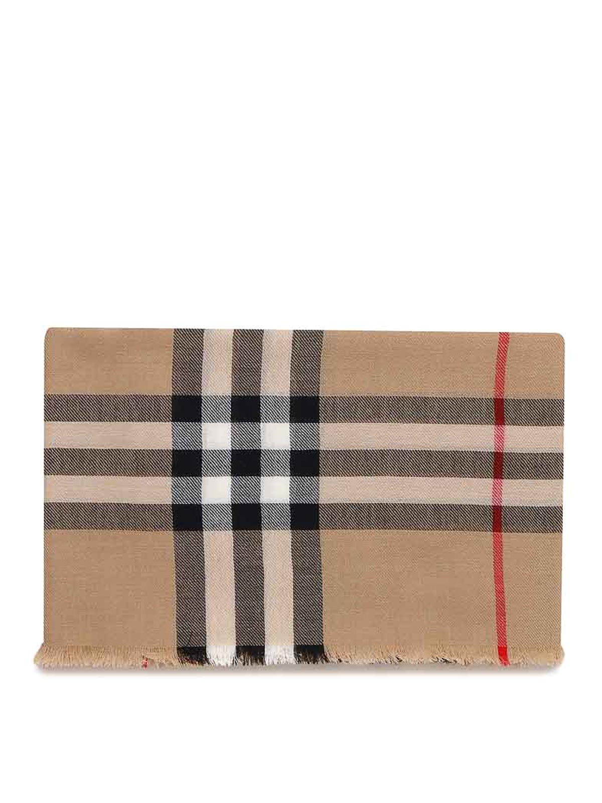 Shop Burberry Wool Check Scarf In Beige