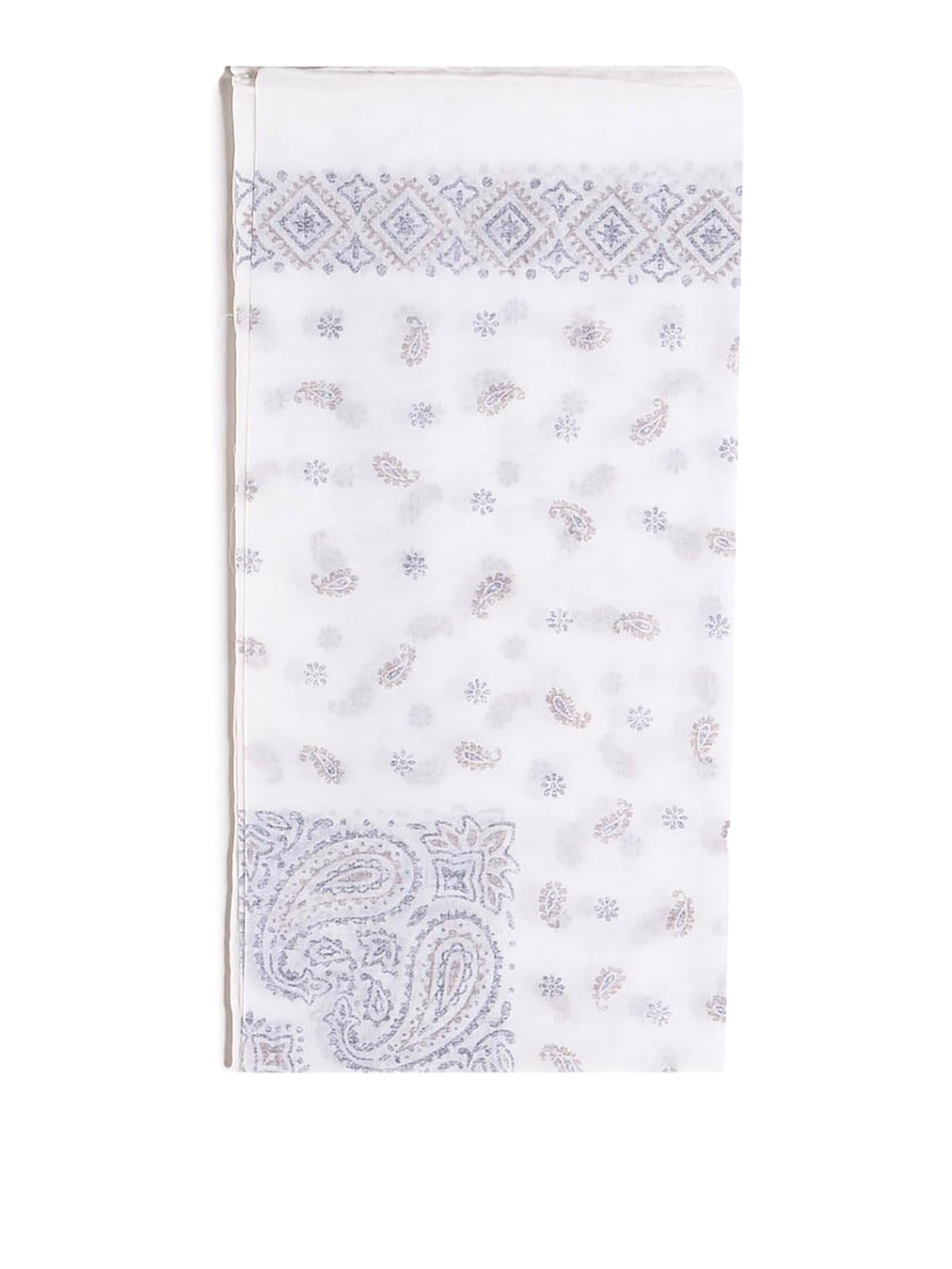 Shop Eleventy Cotton Scarf In Paisley Print In White