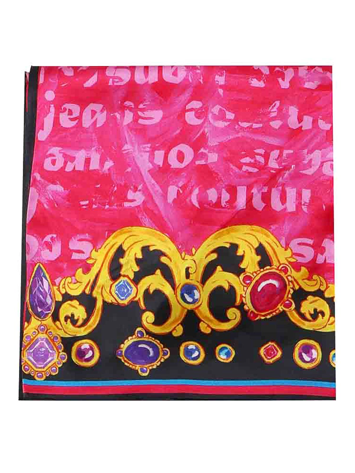 Versace Jeans Couture Scarf Institutional Logo Baroque Motifs In Multicolour