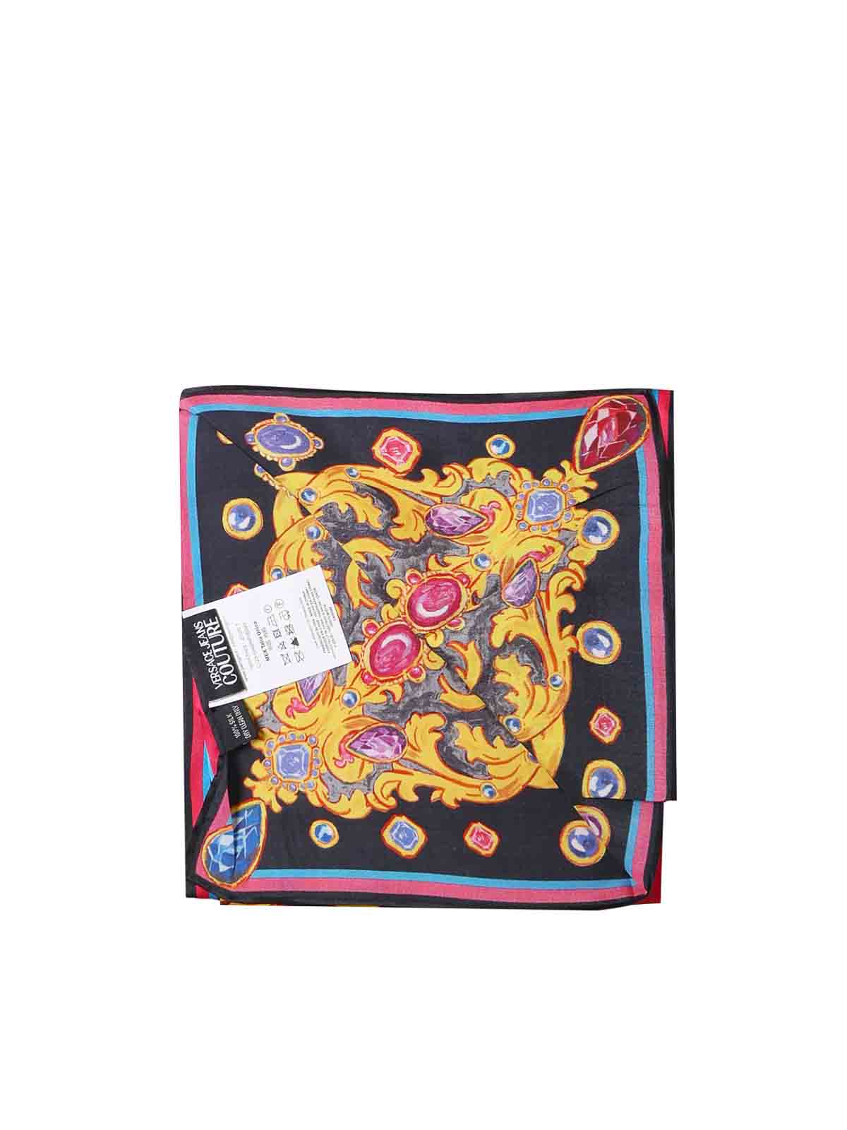 Shop Versace Jeans Couture Scarf Institutional Logo Baroque Motifs In Multicolour