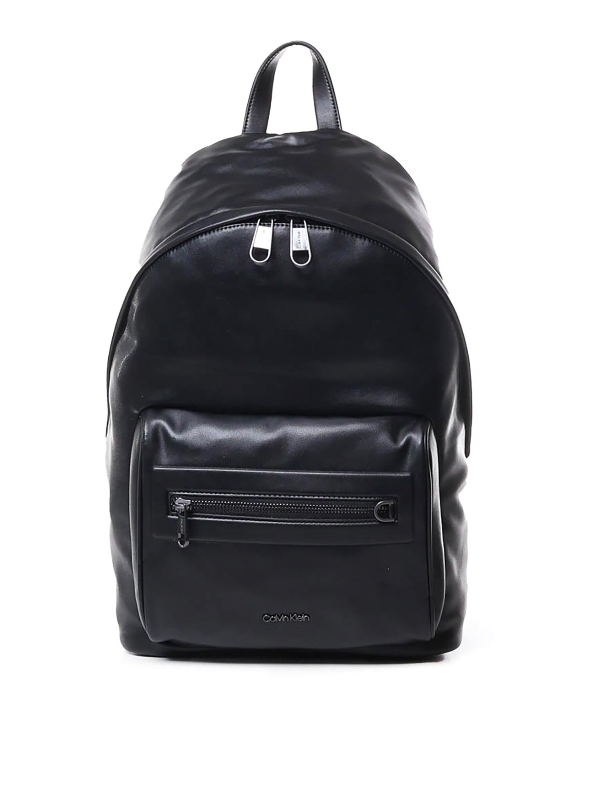 Shop Calvin Klein Faux Leather Backpack In Silver