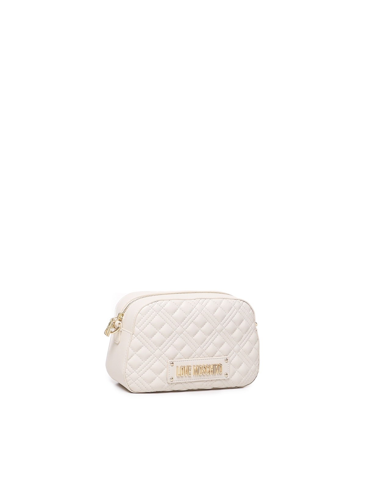 Shop Love Moschino Quilted Bag With Logo In White