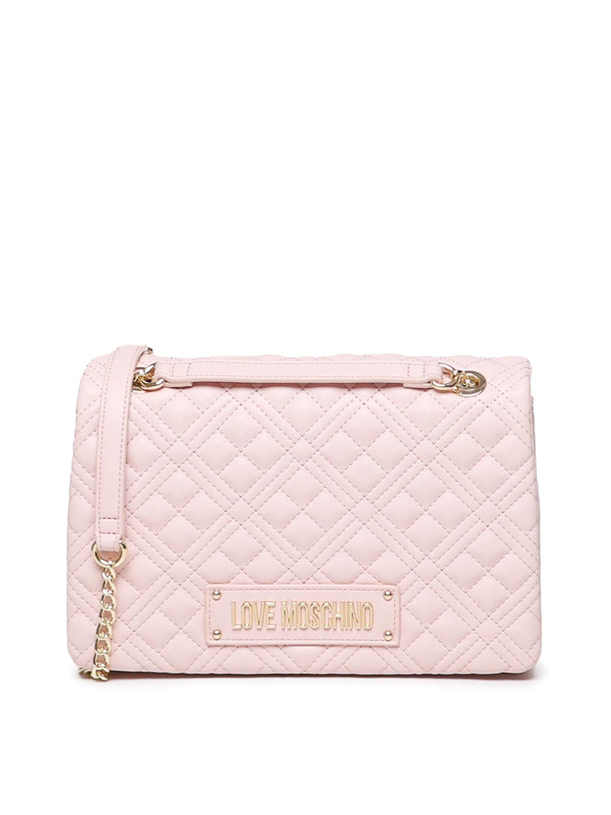 Love Moschino Quilted Bag With Logo Plaque In Light Pink