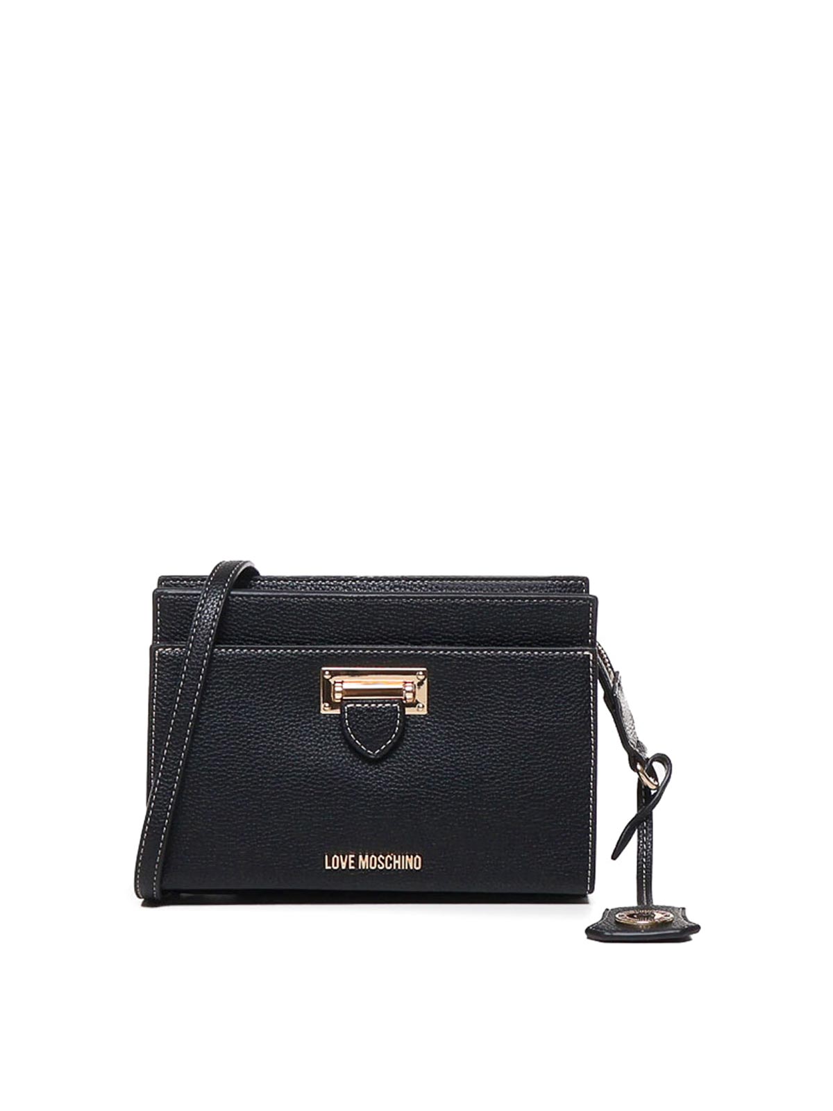 Shop Love Moschino Logo Shoulder Bag In Black