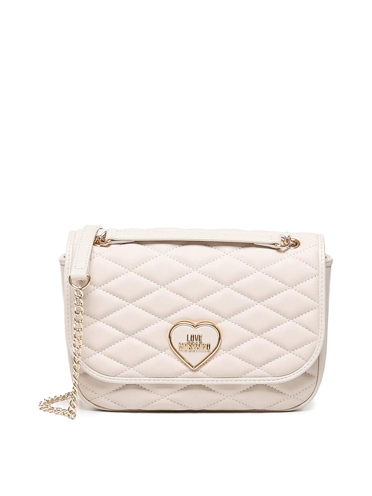 Shop Love Moschino Quilted Shoulder Bag In White