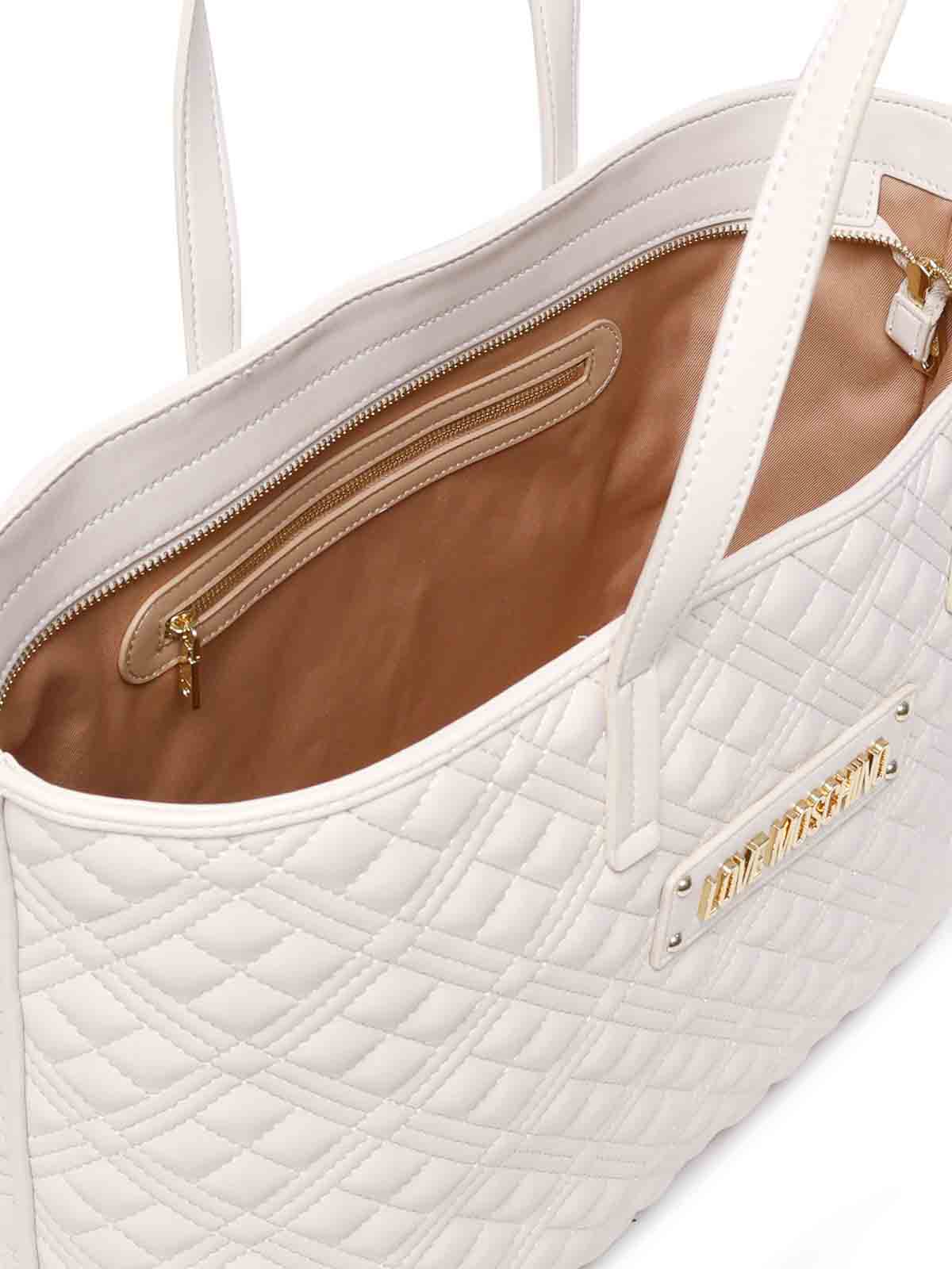 Shop Love Moschino Quilted Shopping Bag In White
