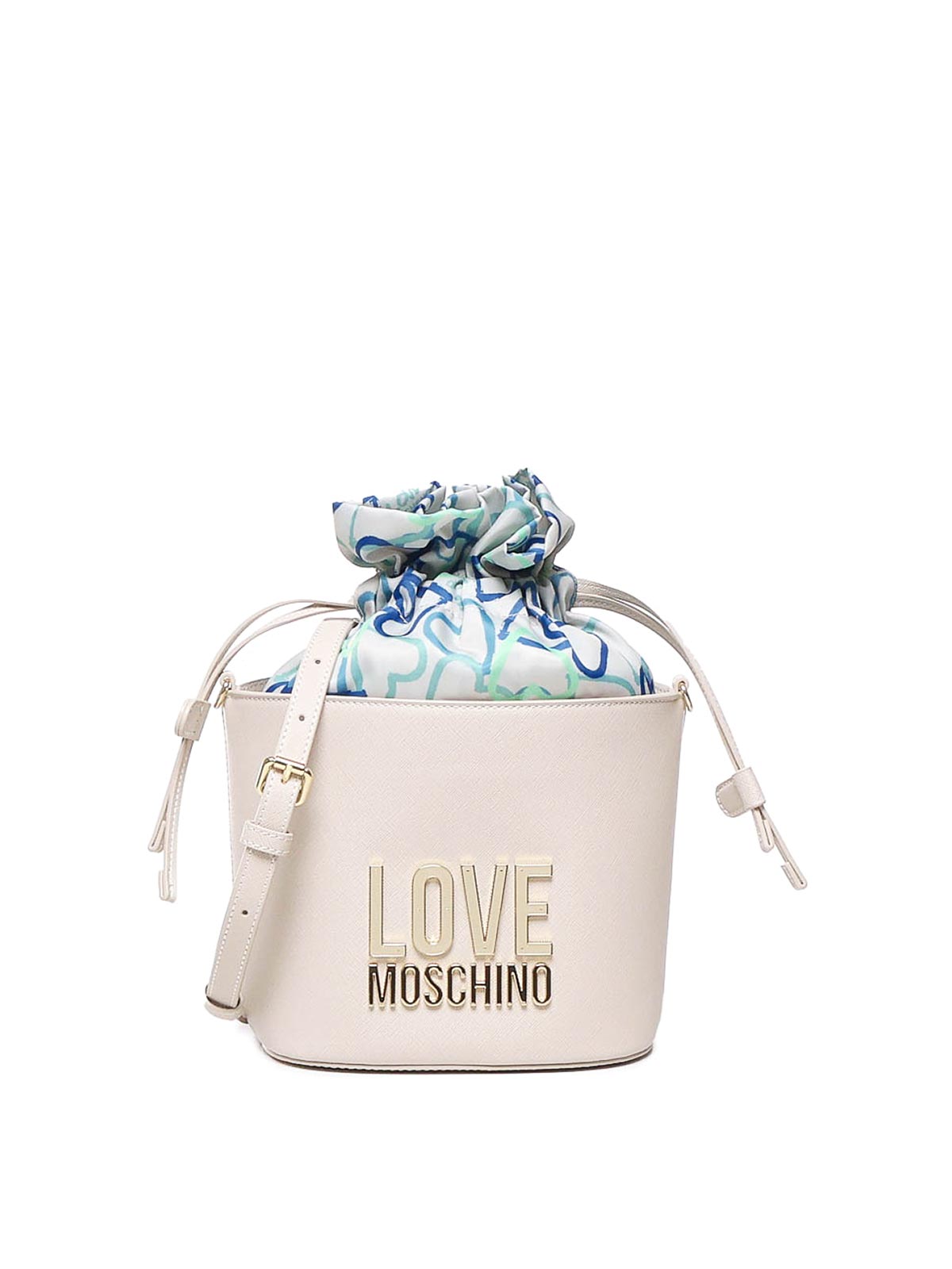 Shop Love Moschino Pearl Textured Bucket Bag In White