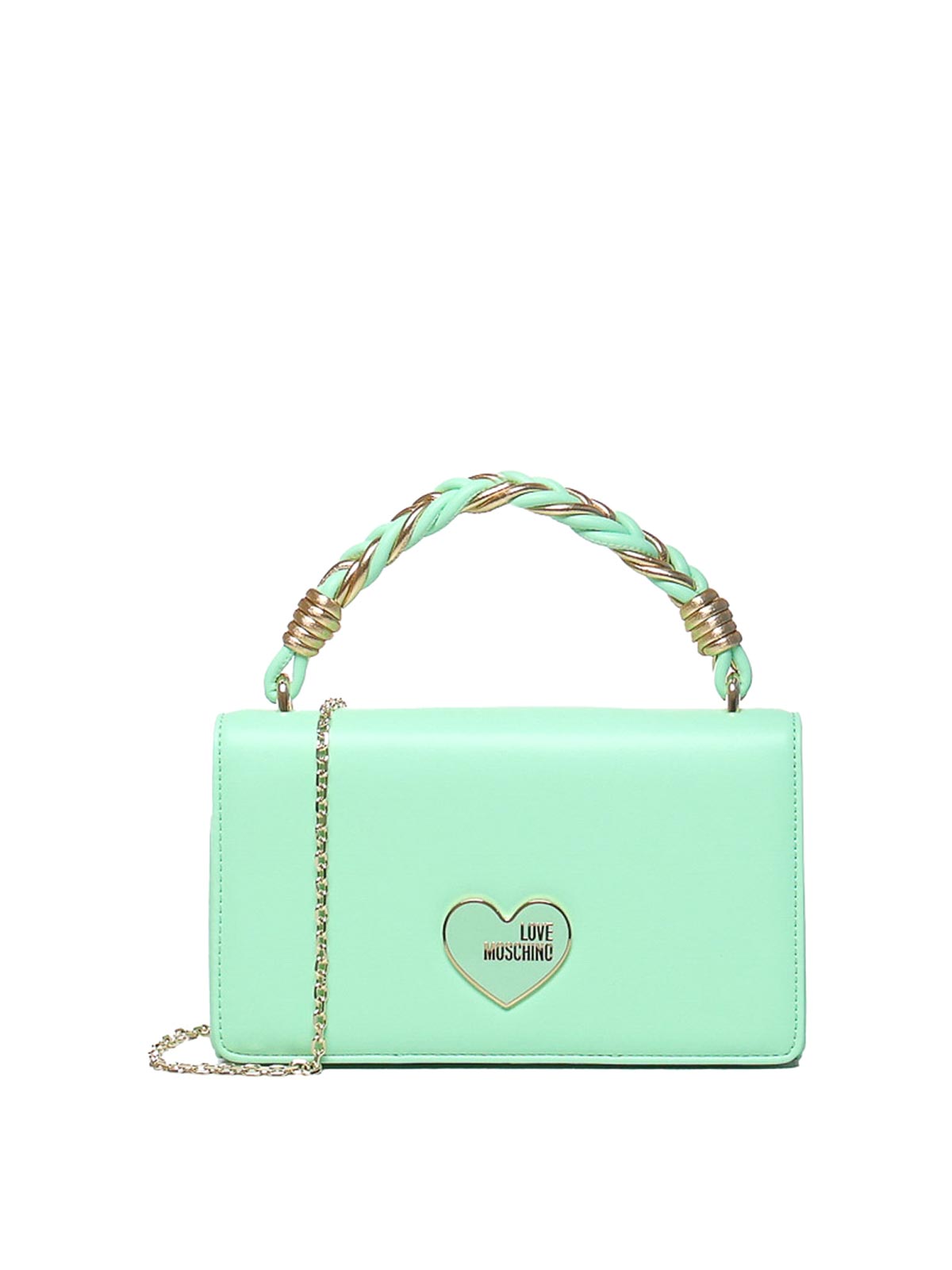 Shop Love Moschino Handheld Handbag With Chain Shoulder Strap In Green