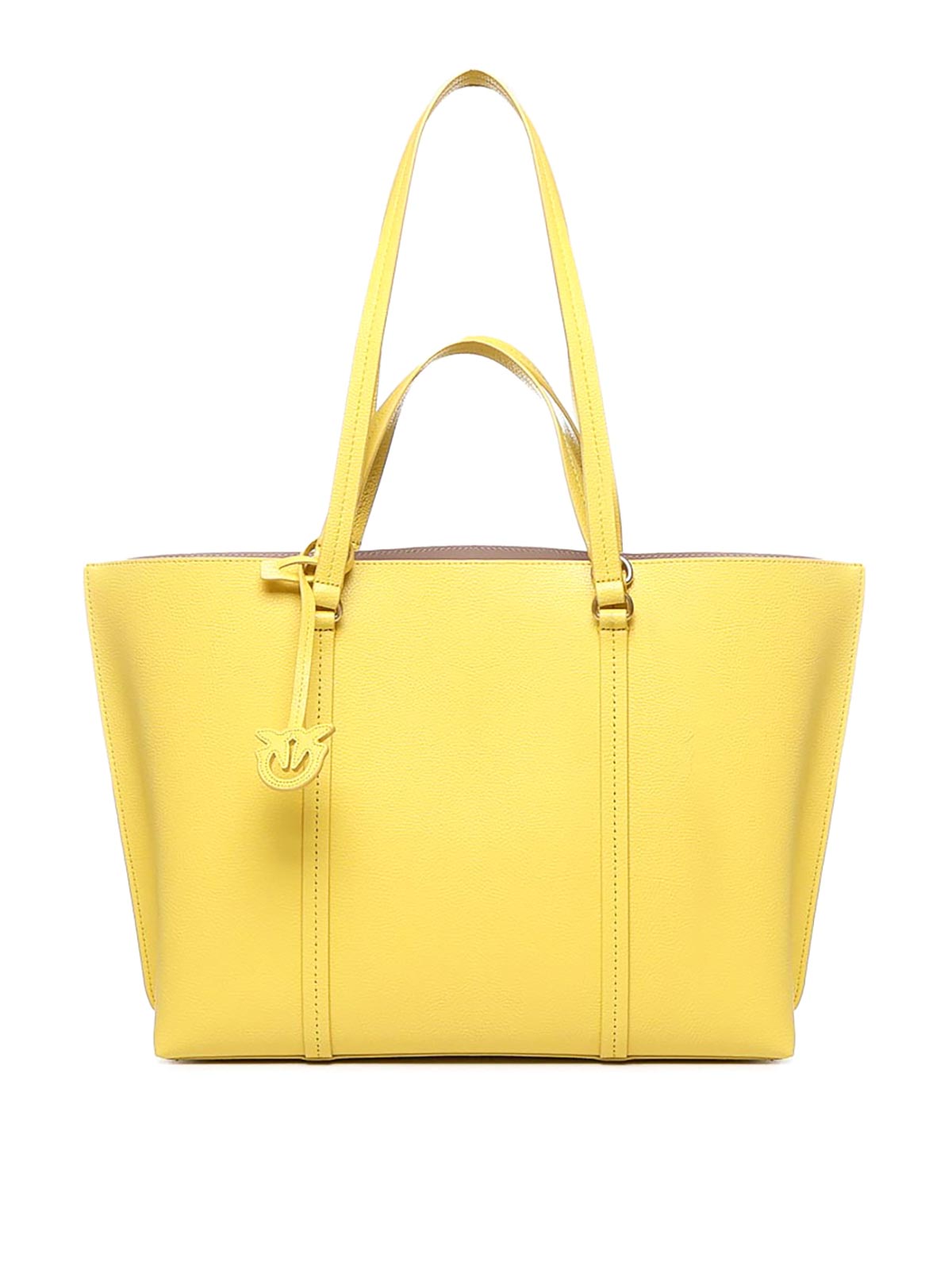 Pinko Large Tumbled Leather Shopper Bag In Yellow