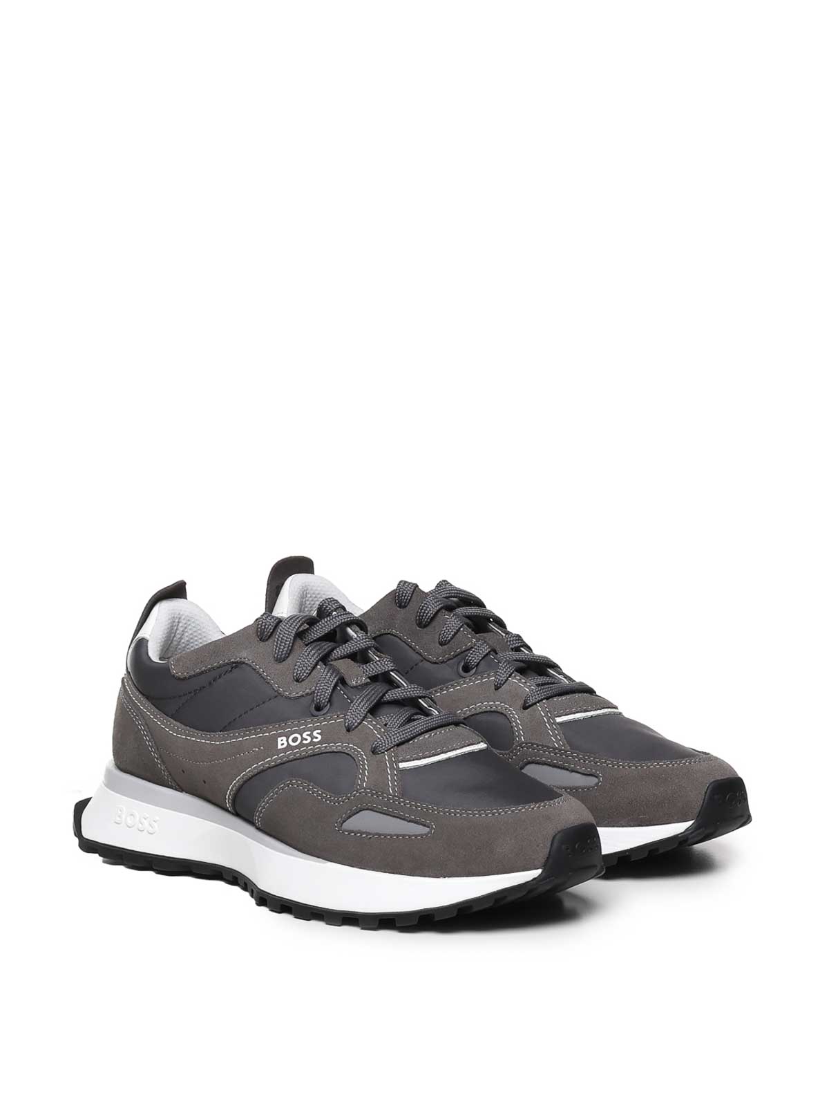 Shop Hugo Boss Sneakers With Suede And Branded Trim In Grey