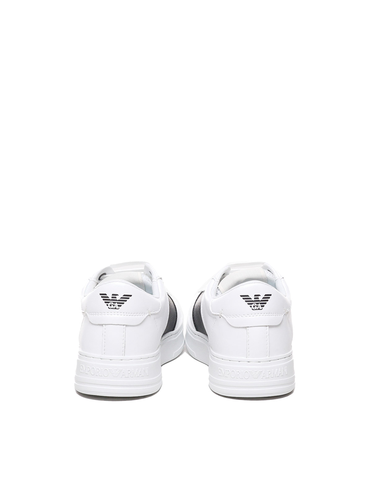 Shop Emporio Armani Leather Sneakers With Logo In White