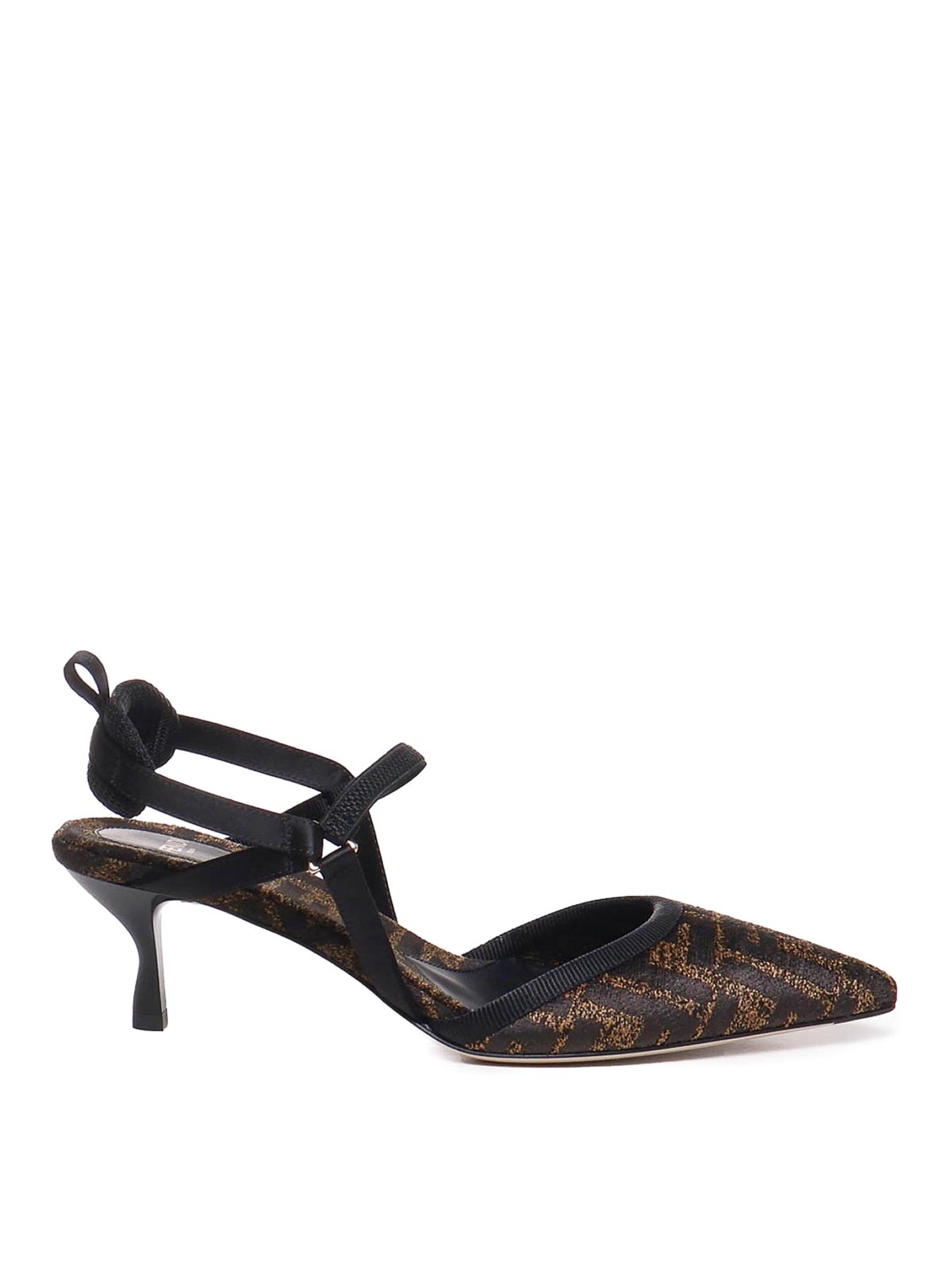 Fendi Medium-heel Black Chenille Slingbacks In Brown