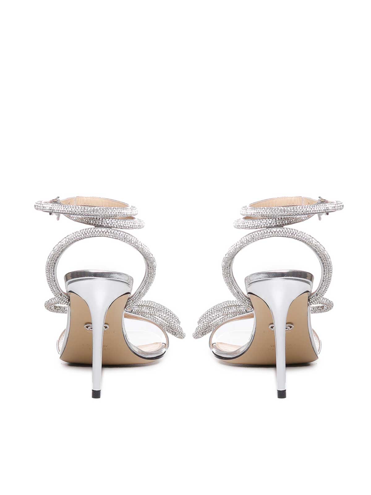 Shop Mach & Mach Bow Sandals In Patent Leather In Silver