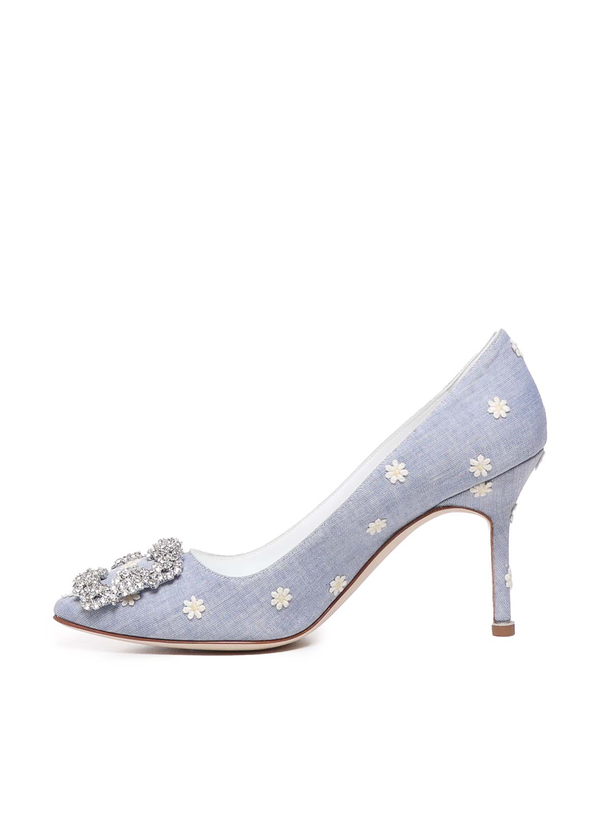 Shop Manolo Blahnik Daisy Denim Pumps In Light Wash