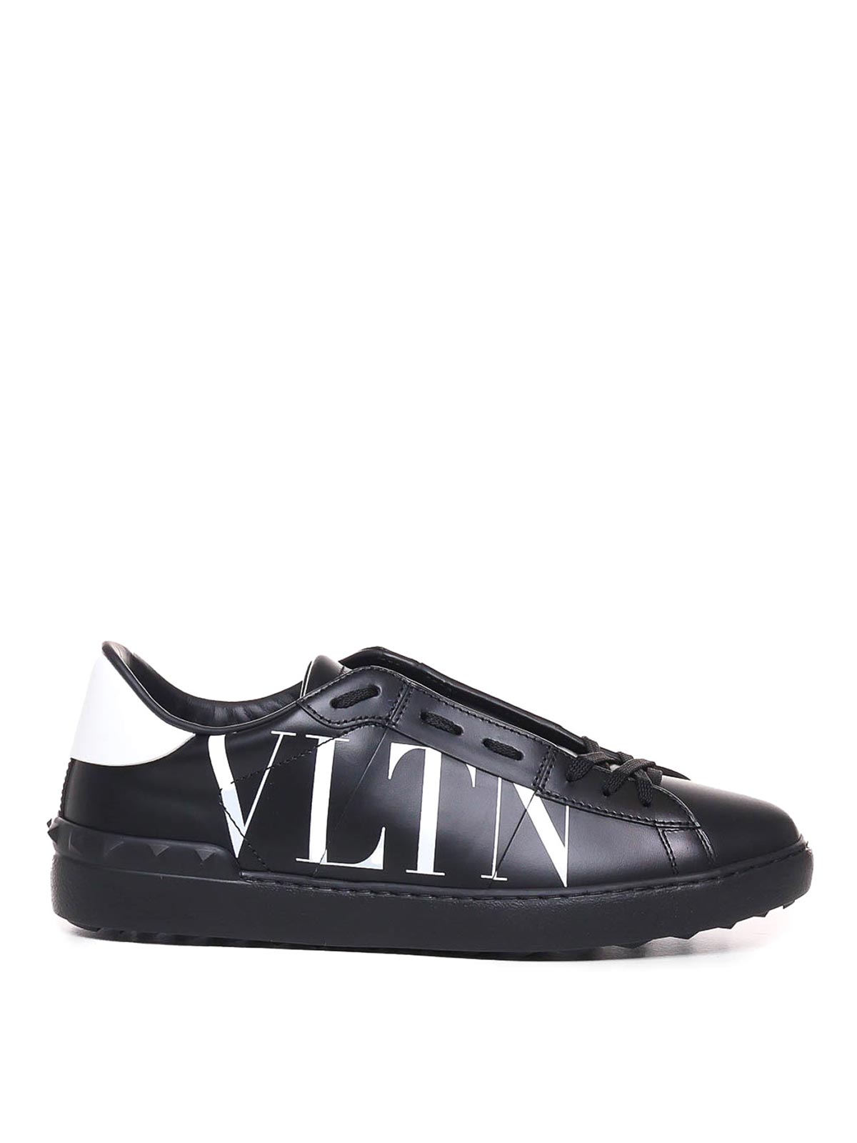 Shop Valentino Open Sneaker In Calfskin With Vltn Logo In Black