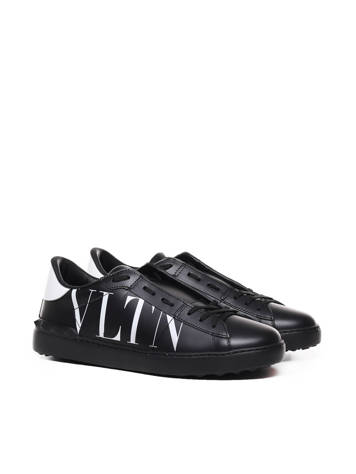 Shop Valentino Open Sneaker In Calfskin With Vltn Logo In Black