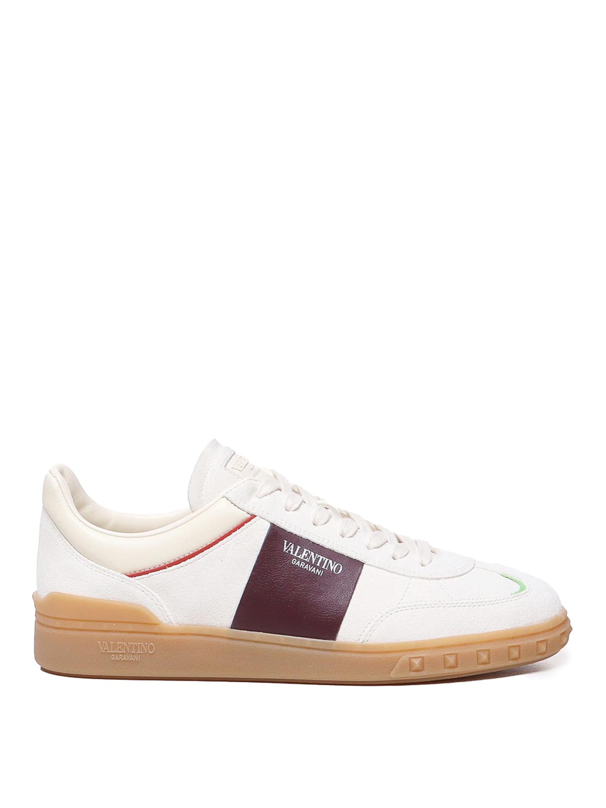 Valentino Garavani Upvillage Low Top Trainer In Split Leather And Calfskin Nappa Leather In Ivory/wine/mint/amber