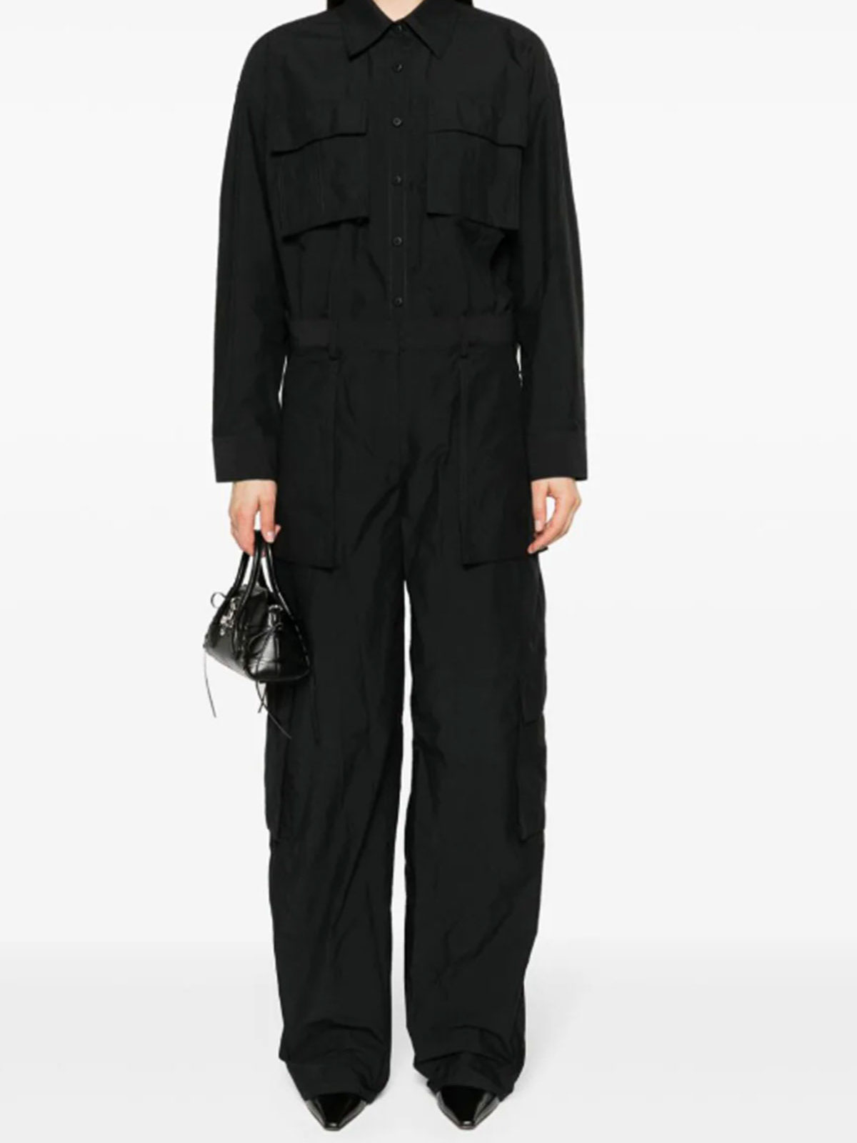 Shop Alexander Wang Cotton Blend Classic Collar Jumpsuit In Black