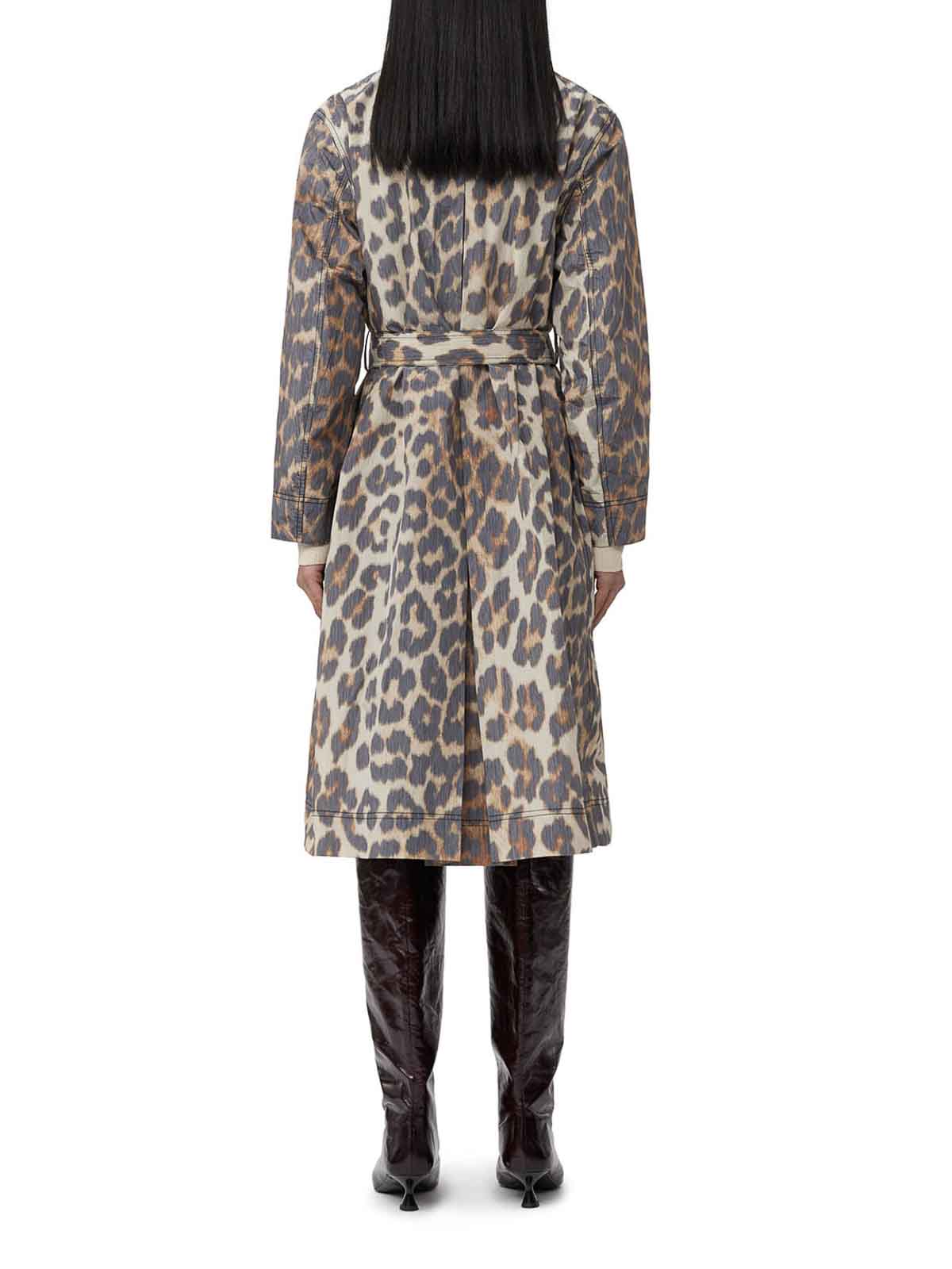 Shop Ganni Leopard Print Coat In Brown