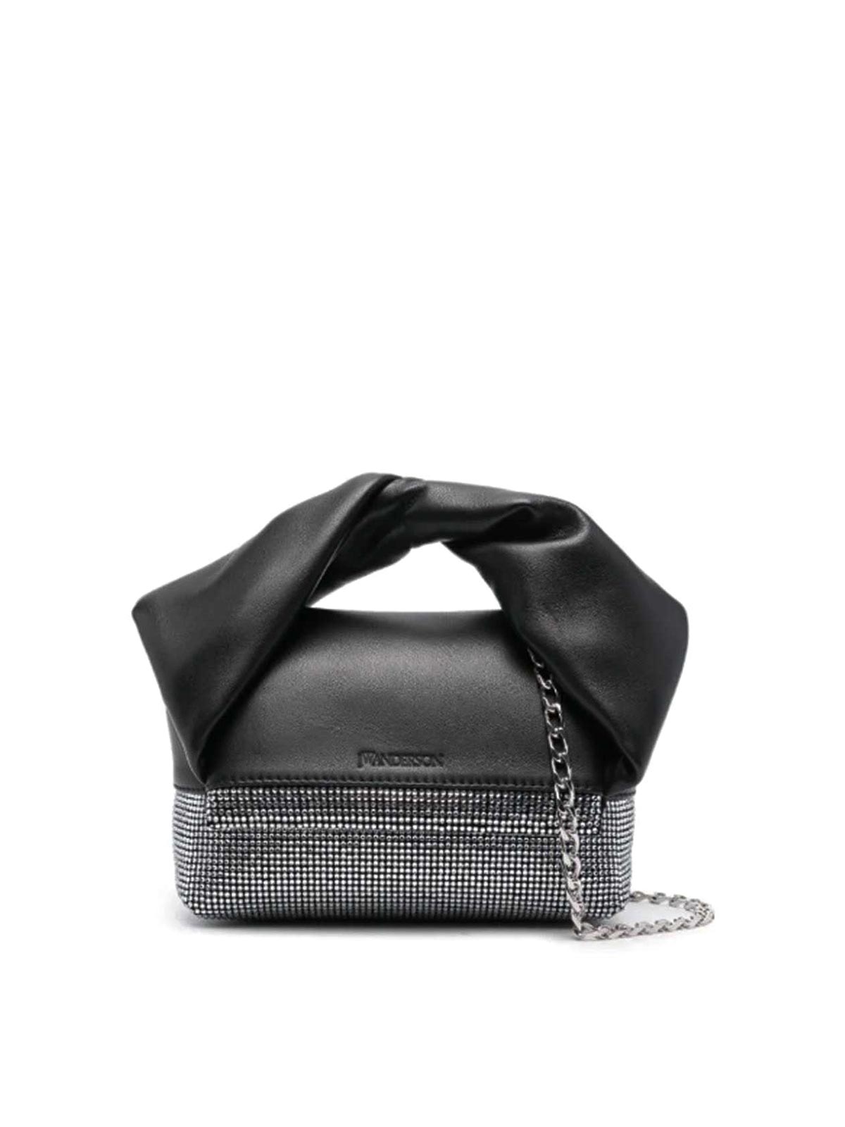 Jw Anderson Twister Midi Bag With Crystals In Black