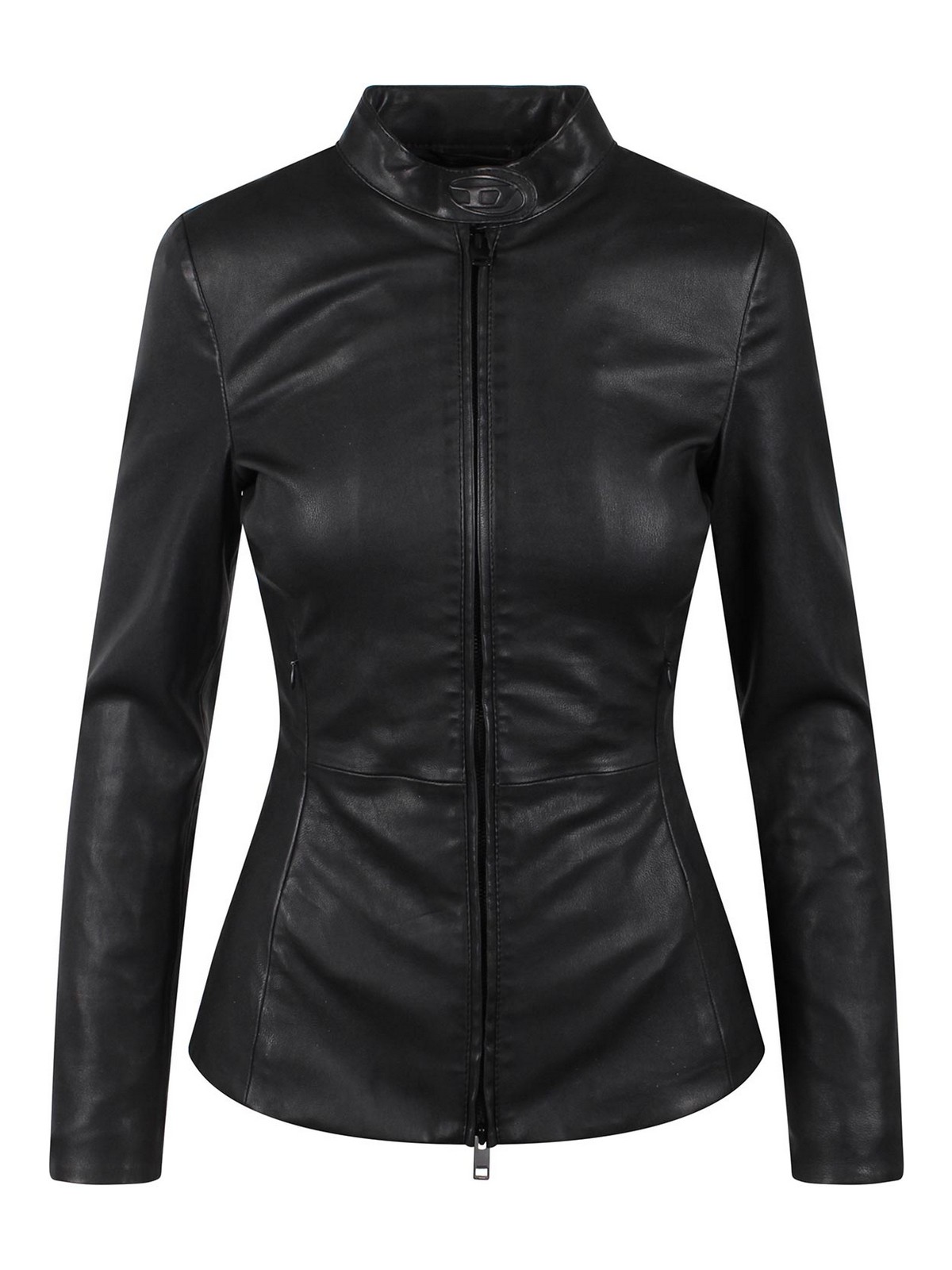 Diesel Leather Jacket With Application In Black