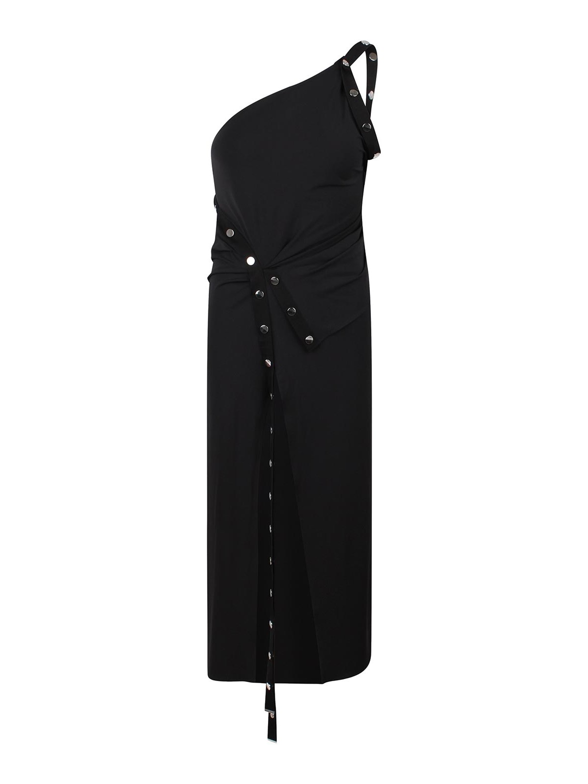 Shop Attico Asymmetric One Shoulder Midi Dress In Black