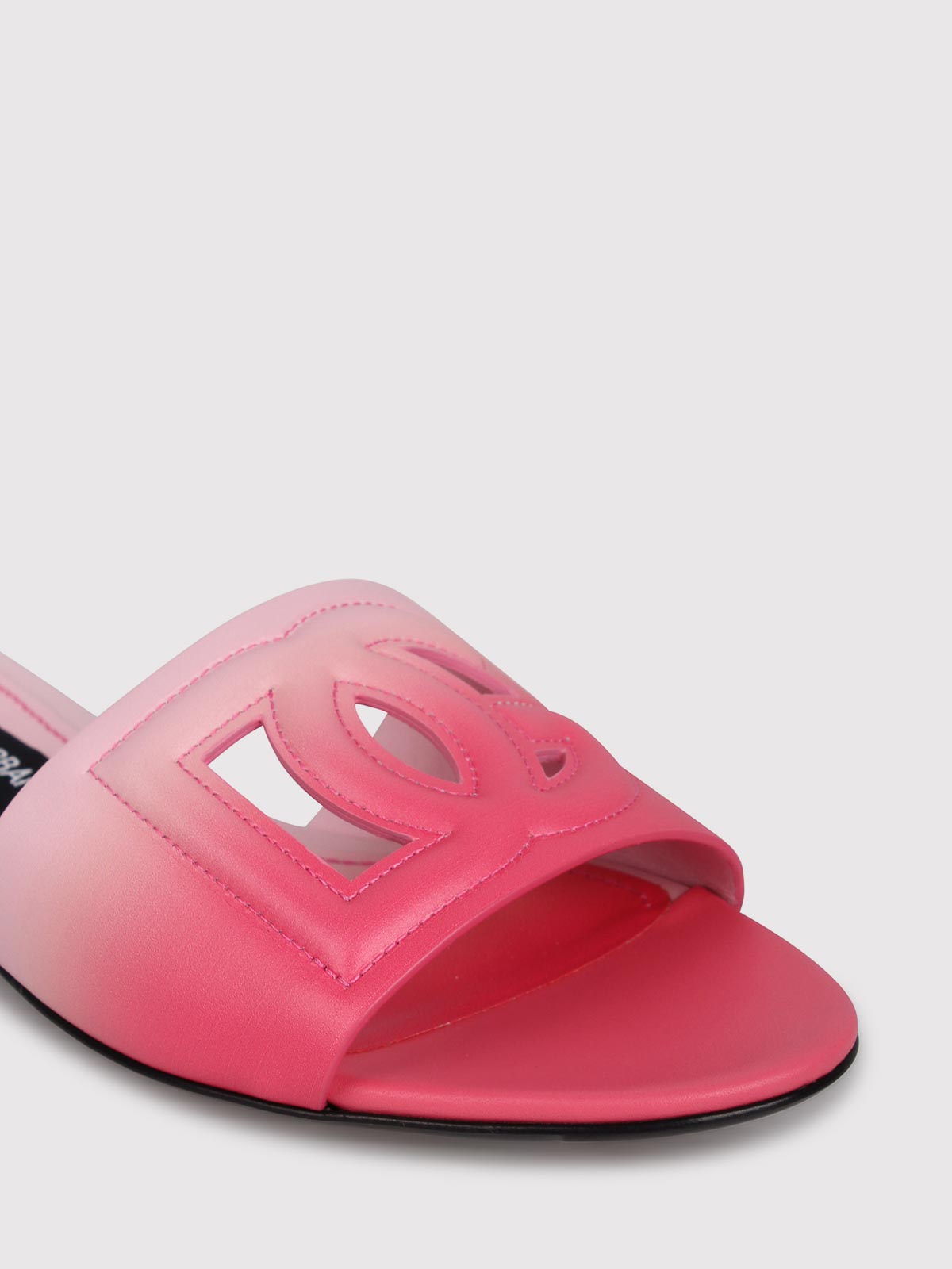 Shop Dolce & Gabbana Leather Slide With Dg Logo In Pink