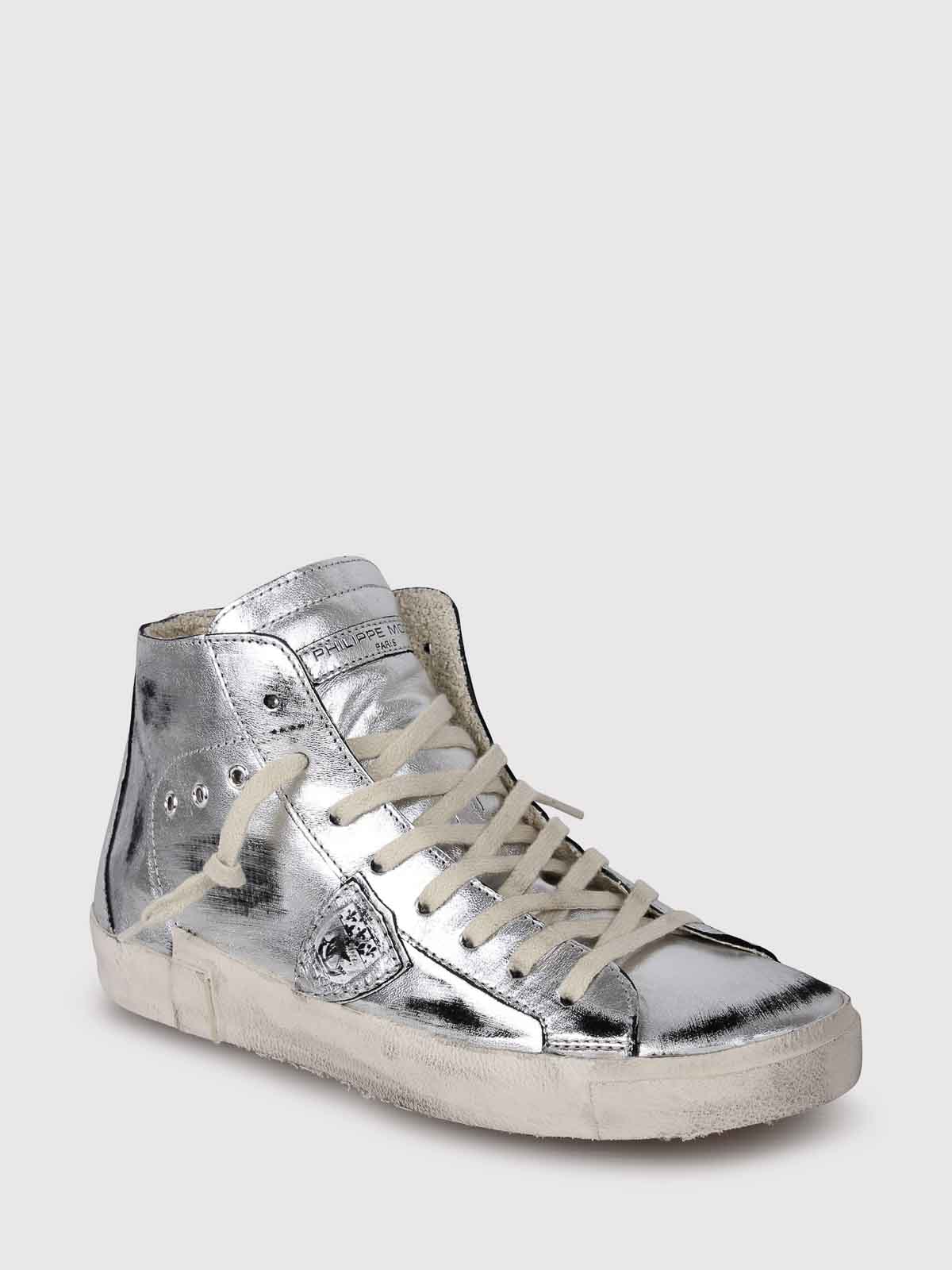 Shop Philippe Model Sneakers Alte Prsx High In Silver
