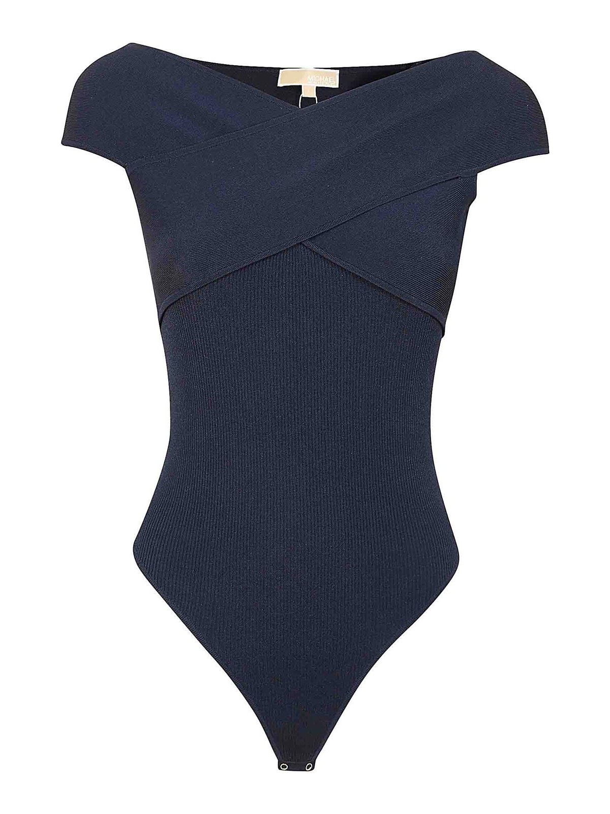 Michael Kors Blue Ribbed Jersey Bodysuit