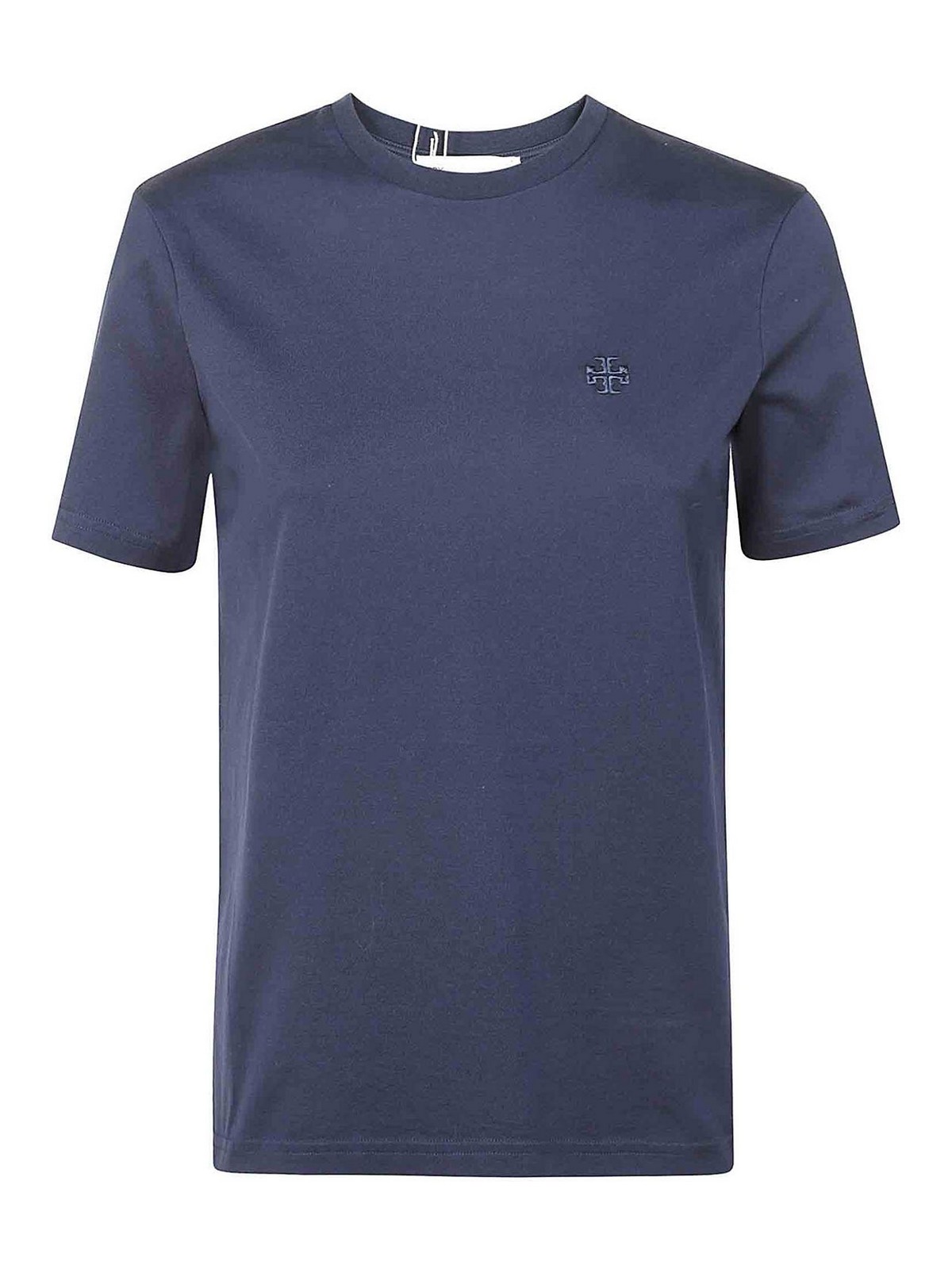 Tory Burch Jersey Tshirt Logo On Chest Crew Neck In Blue