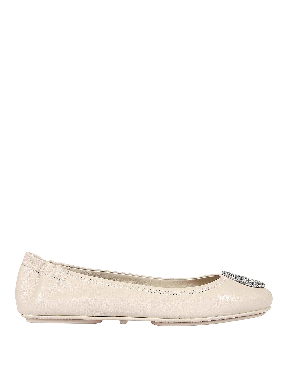 Shop Tory Burch Silver Leather Flats In Grey