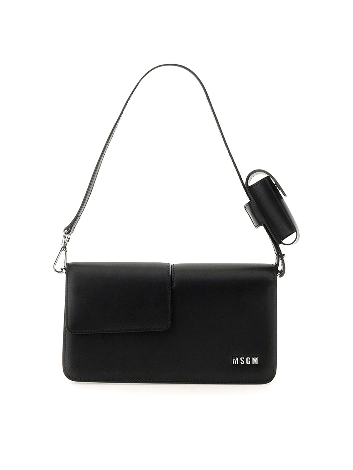 Shop Msgm Baguette Bag With Double Flap And Logo In Black
