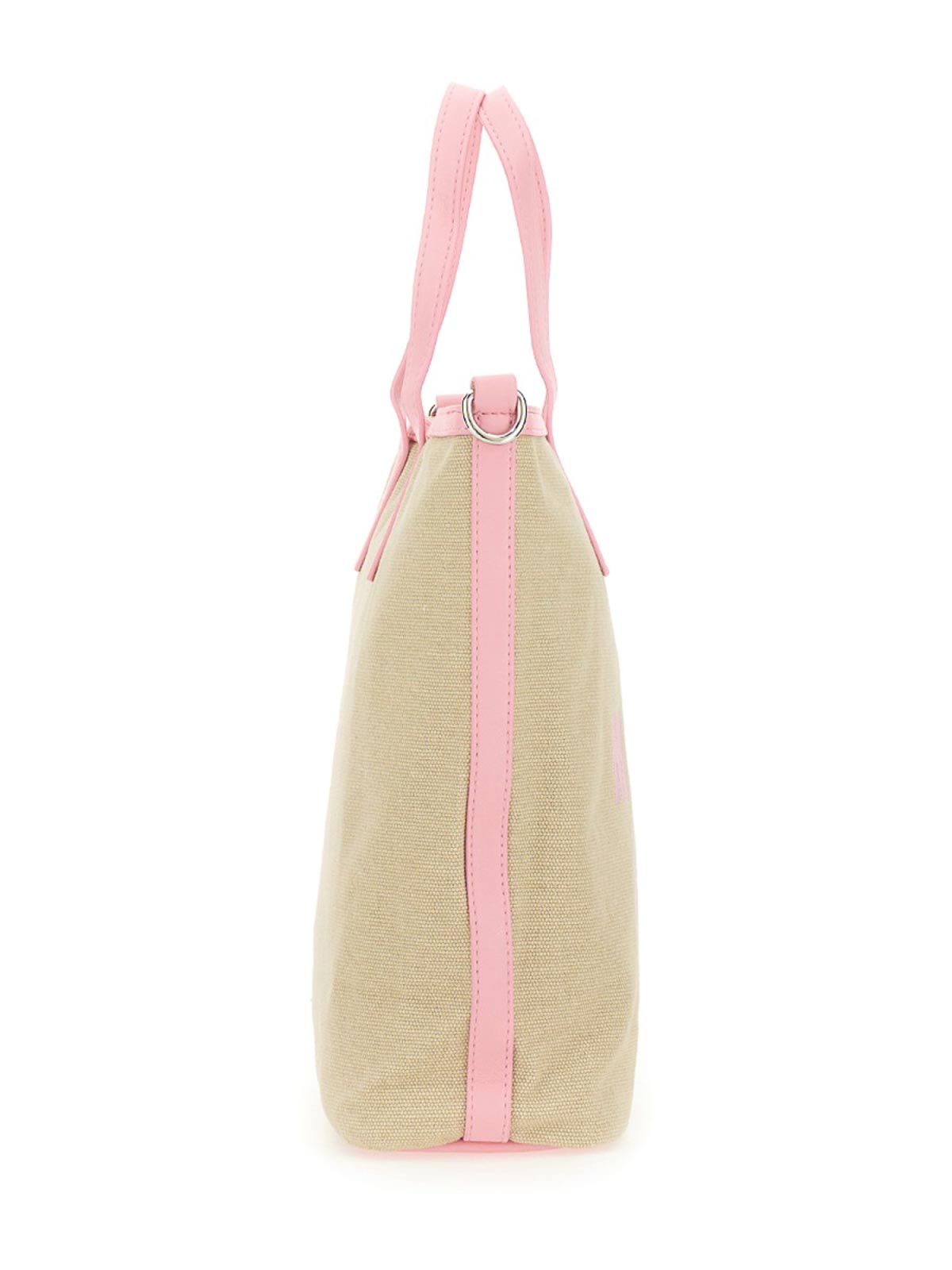 Shop Msgm Tote Bag With Logo In Nude & Neutrals