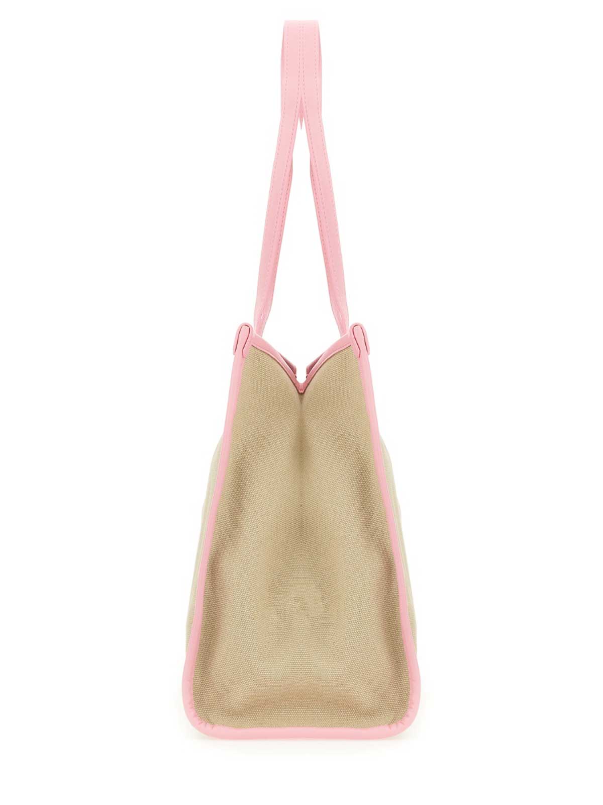 Shop Msgm Tote Bag With Logo In Nude & Neutrals