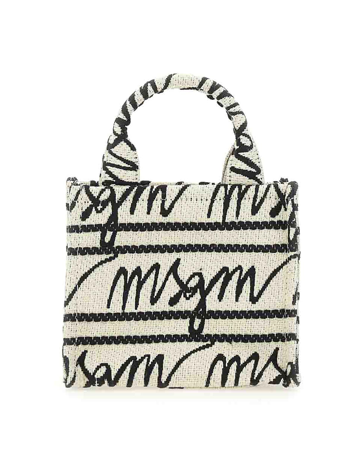 Msgm Mini Canvas Tote Bag In White